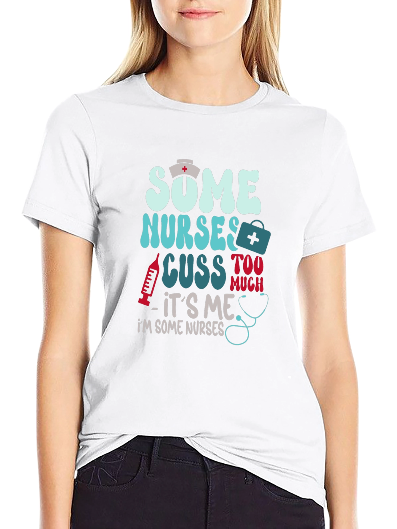 Black Some Nurses Cuss T-Shirt - Funny Nurse Tee view 9