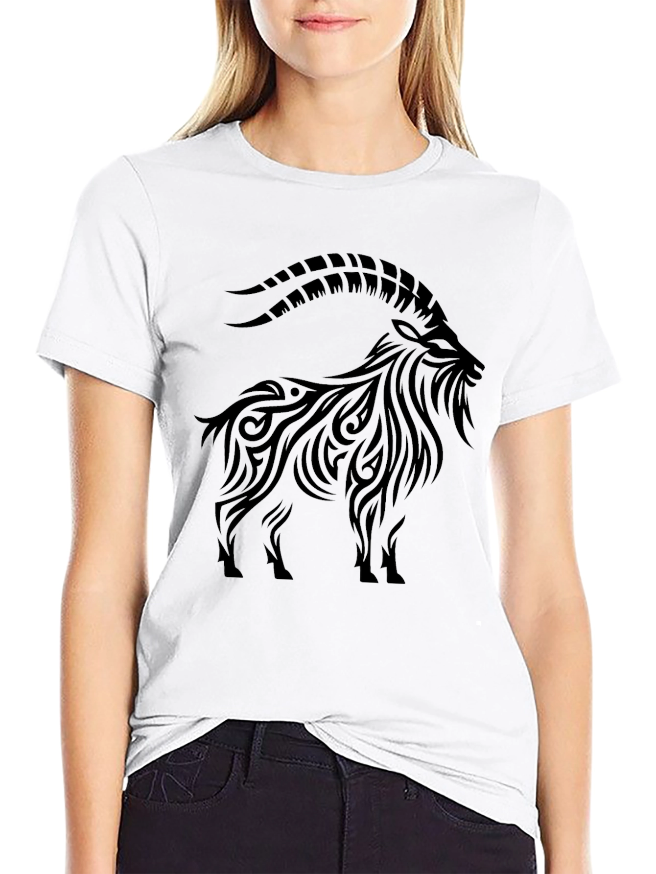 Black Tribal Goat Graphic Tee - Men's Black T-Shirt view 9