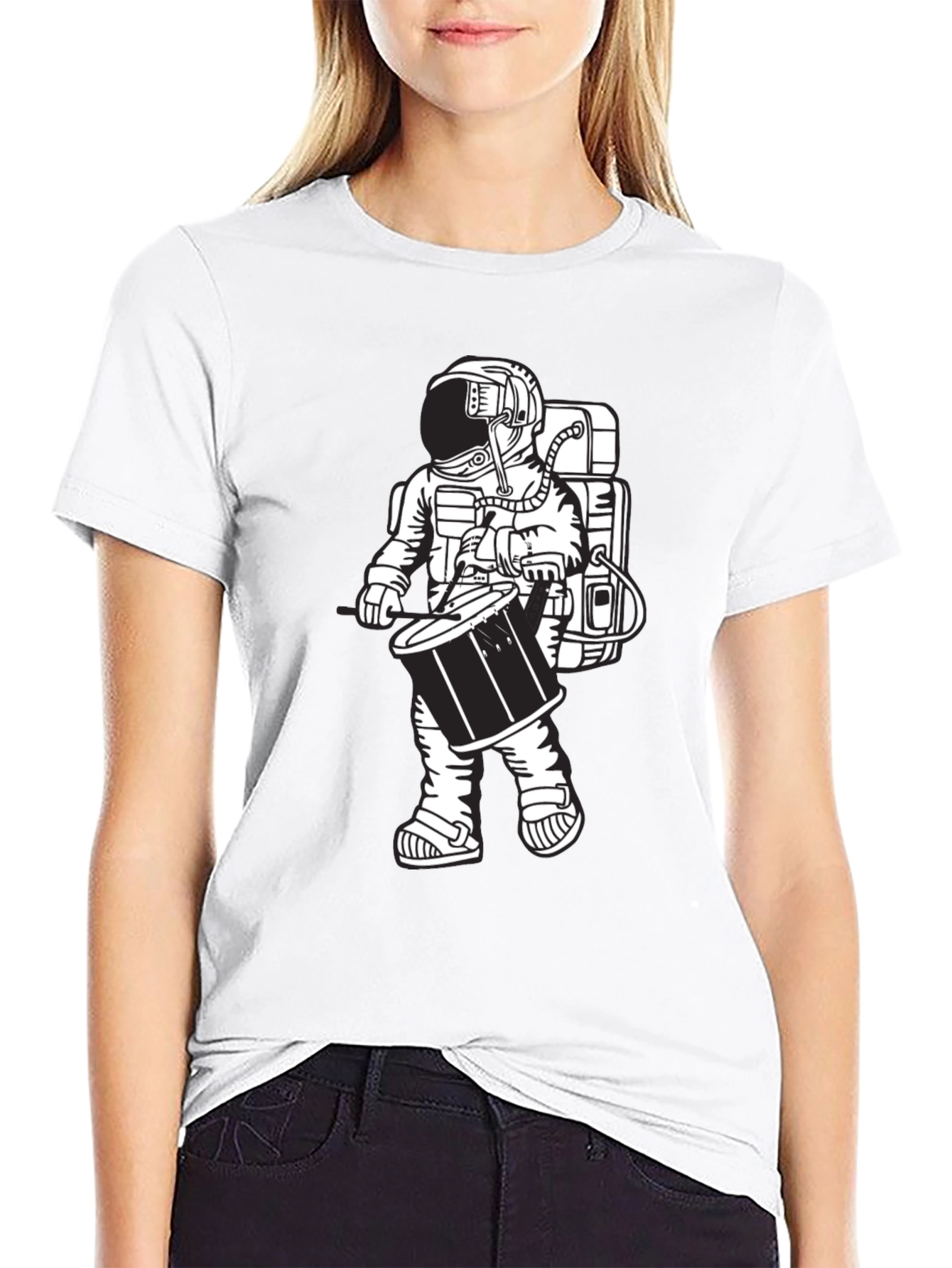 Black Astronaut Drummer Graphic Tee - Black Casual T-Shirt view 9