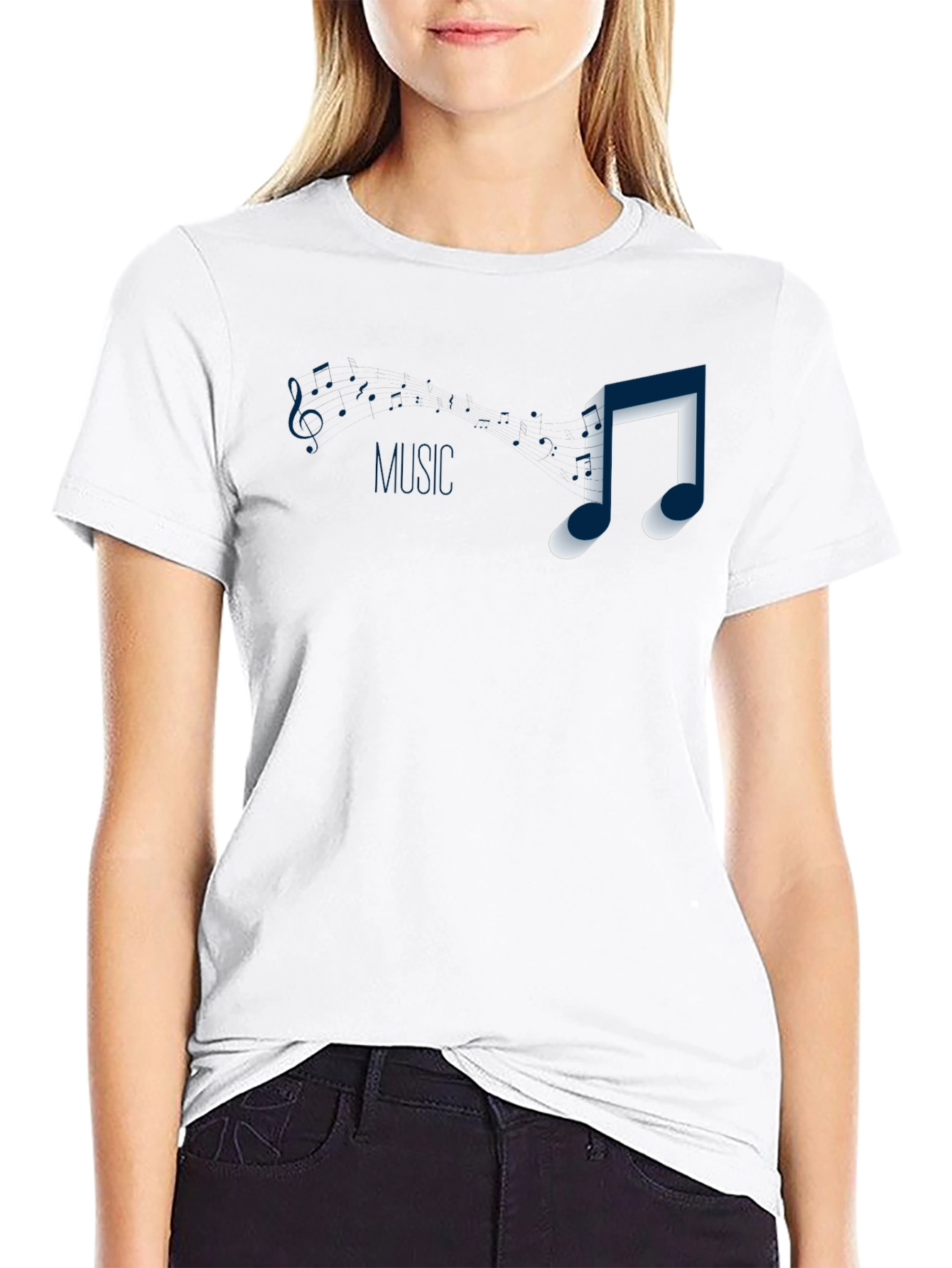 Black Music Note Graphic T-Shirt - Casual Style view 9