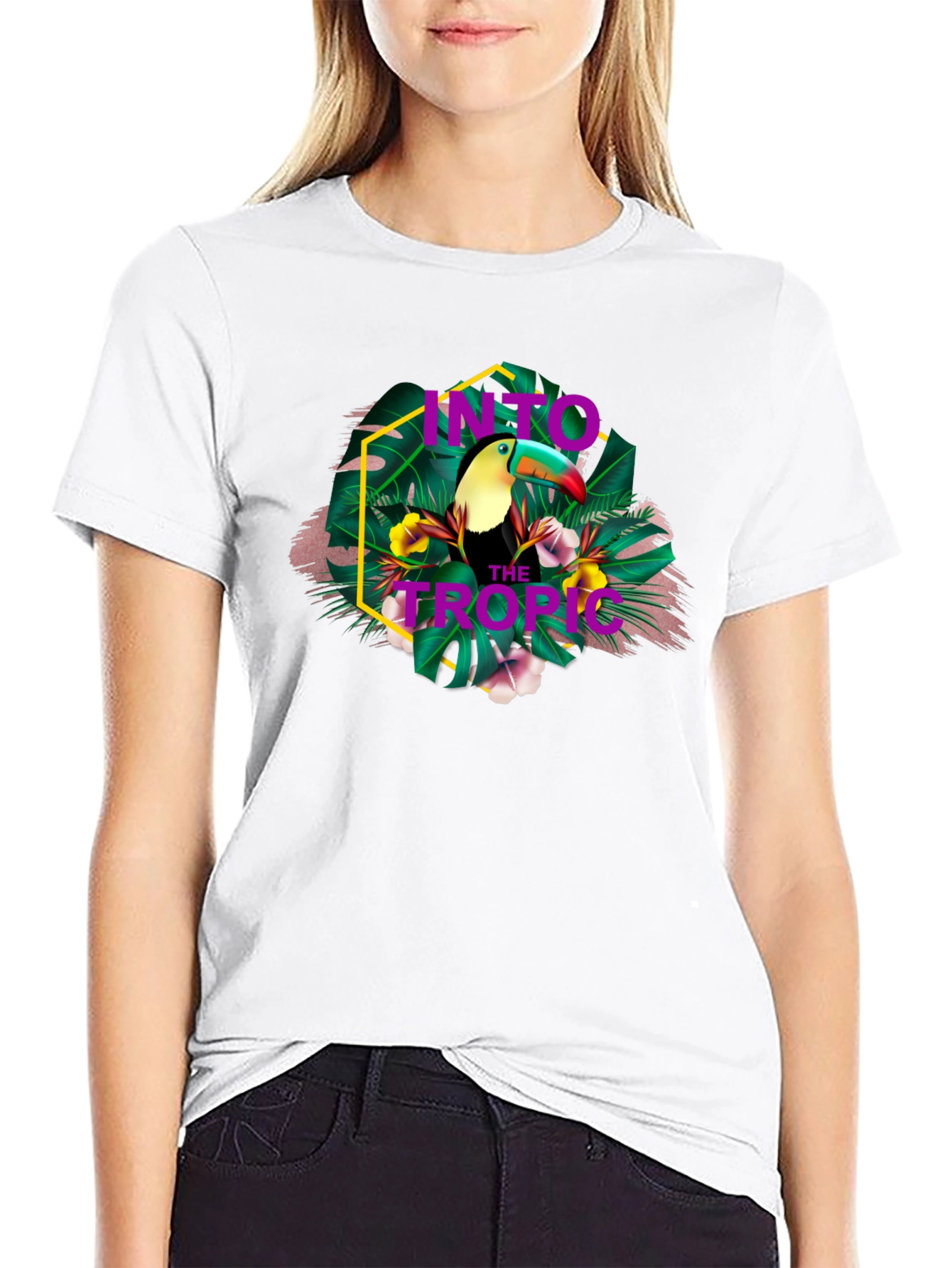 Black Tropical Toucan Graphic Print T-Shirt view 9