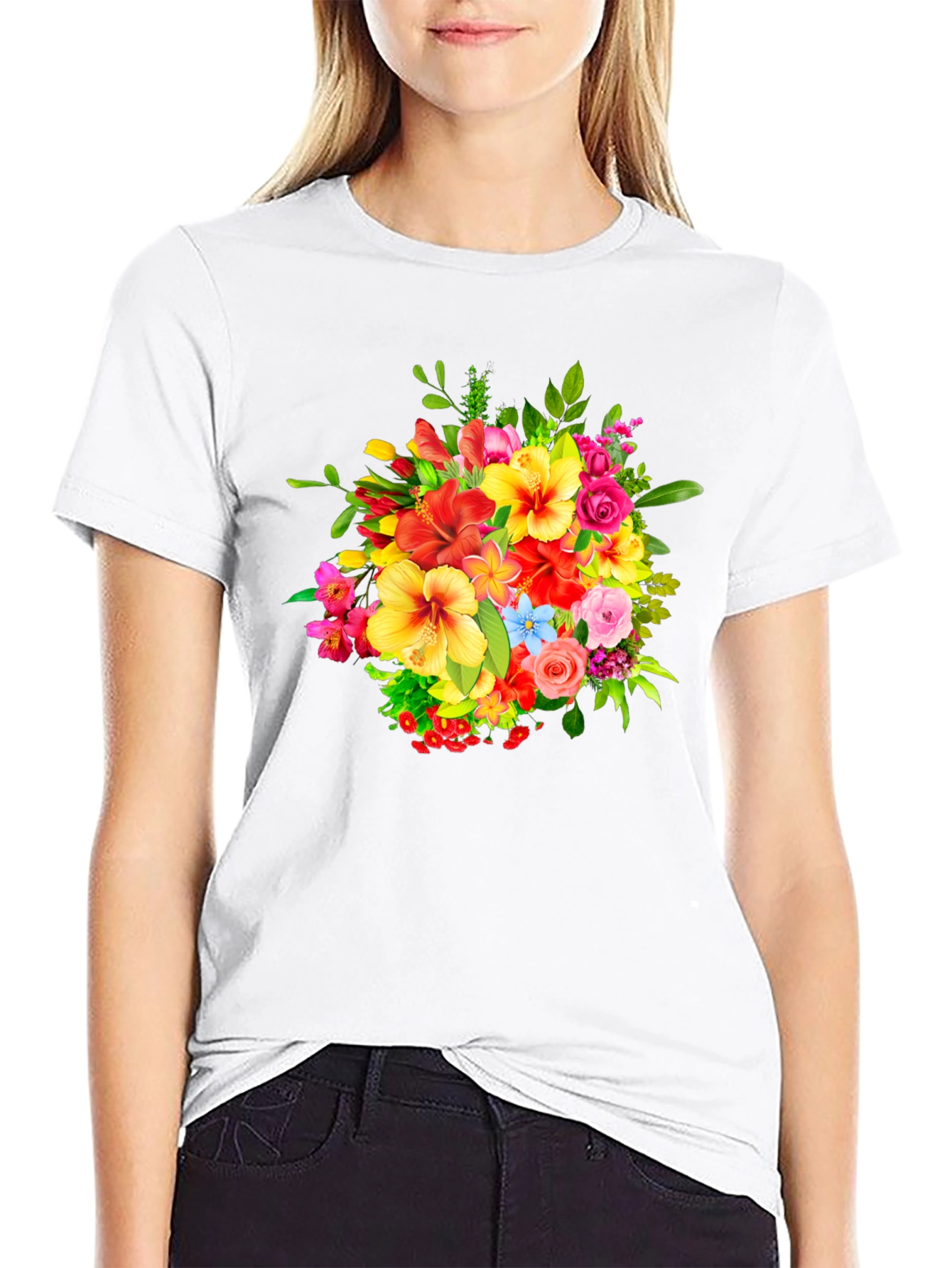 Black Floral Bouquet Graphic Print Black T-Shirt view 9