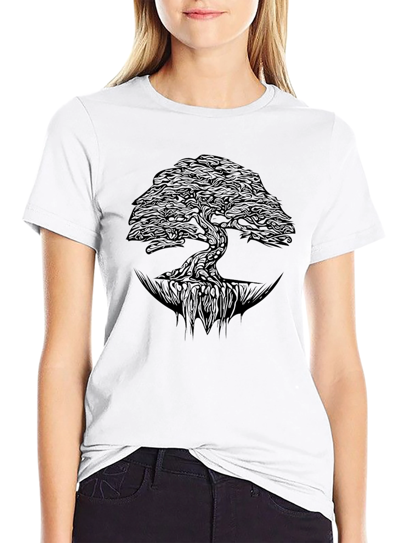 Black Black Tree of Life Graphic Print T-Shirt view 9