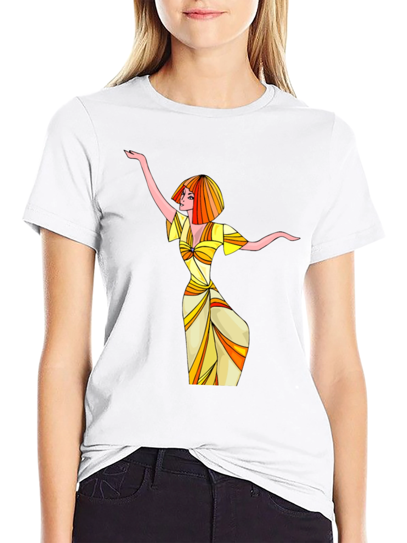 Black Groovy Retro Woman Graphic T-Shirt view 9