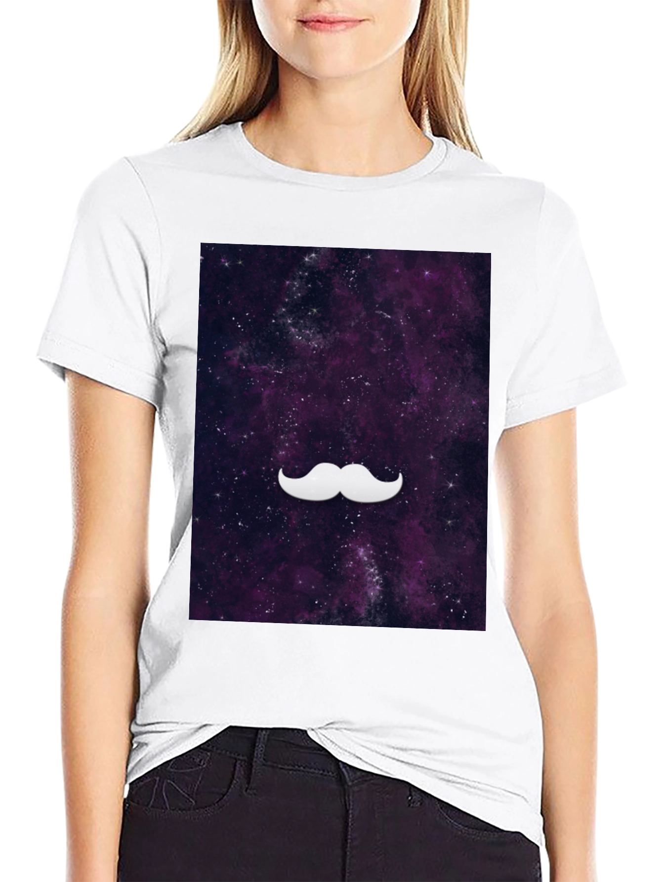 Black Galaxy Mustache Graphic Tee - Stylish Black Cotton T-Shirt view 9