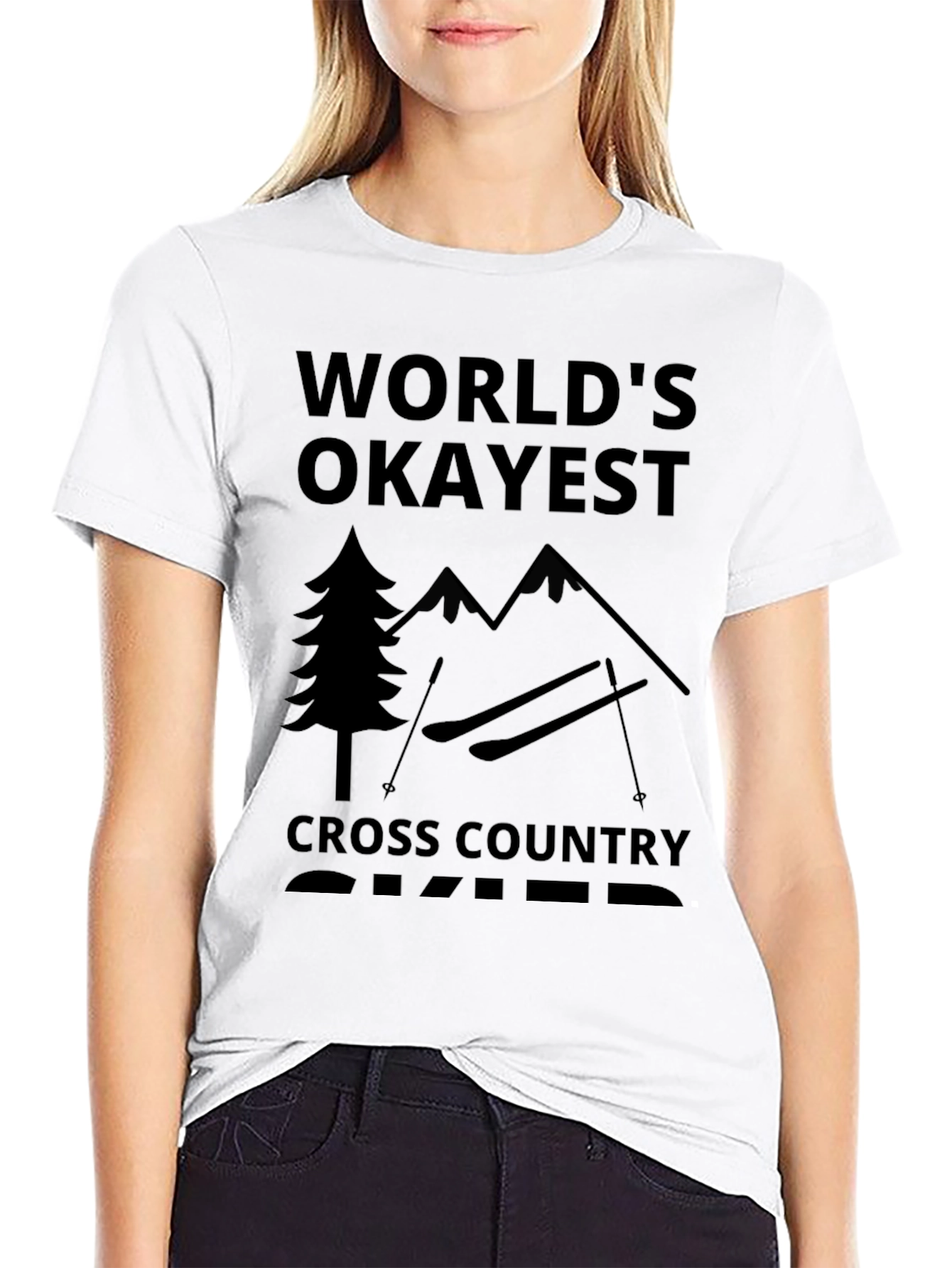 Black World's Okayest Cross Country Skier Black T-Shirt view 9