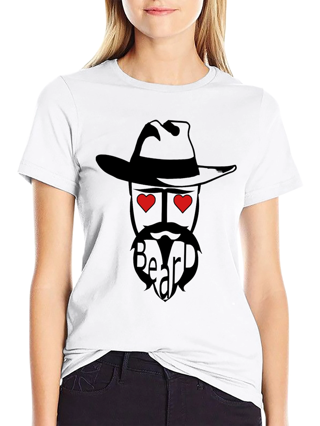 Black Beard Lover T-Shirt - Western Cowboy Style with Heart Eyes view 9