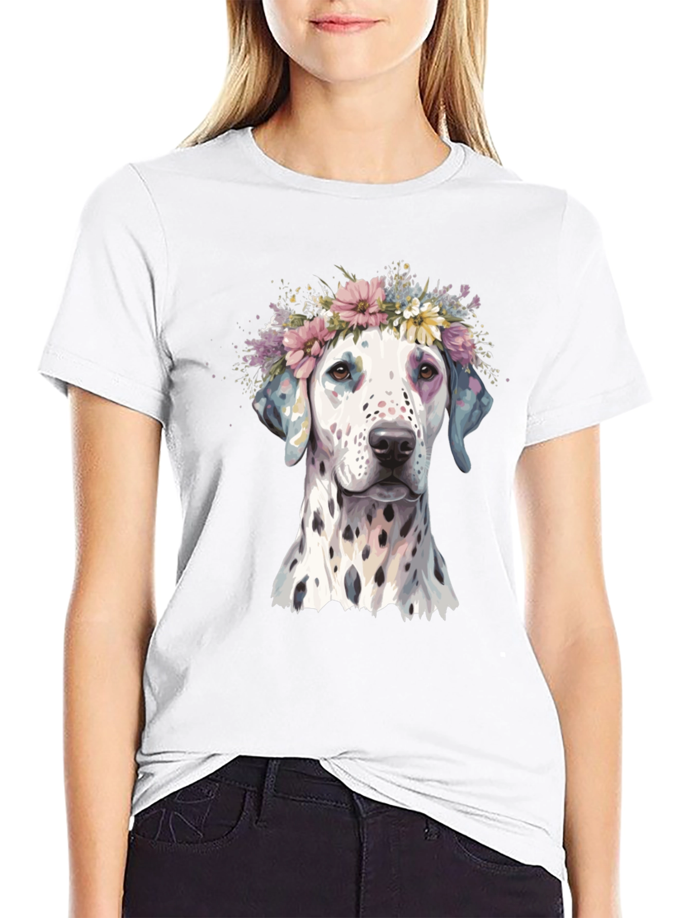 Black Dog Flower Crown Graphic T-Shirt view 9