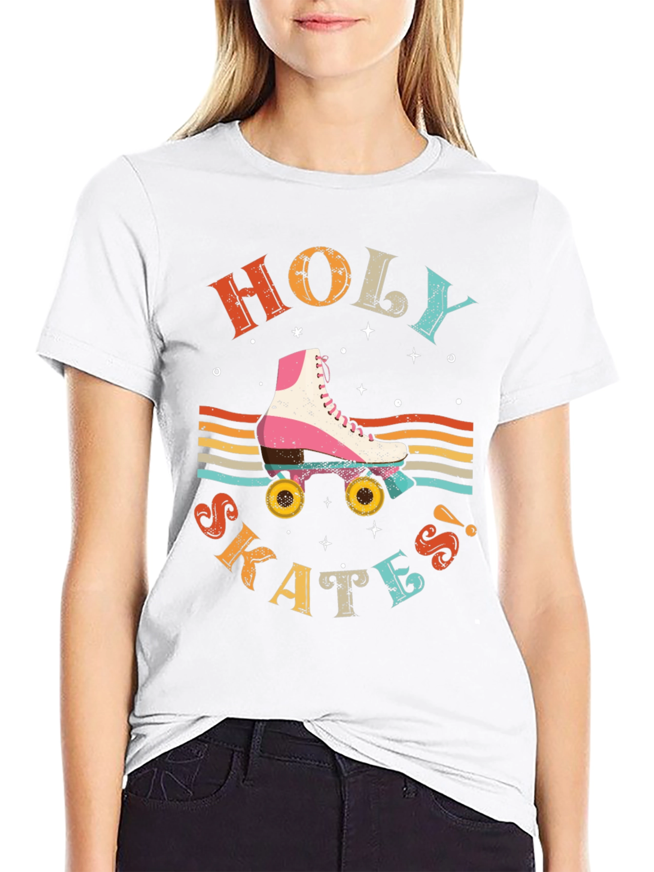 Black Retro Holy Skates Graphic T-Shirt view 9