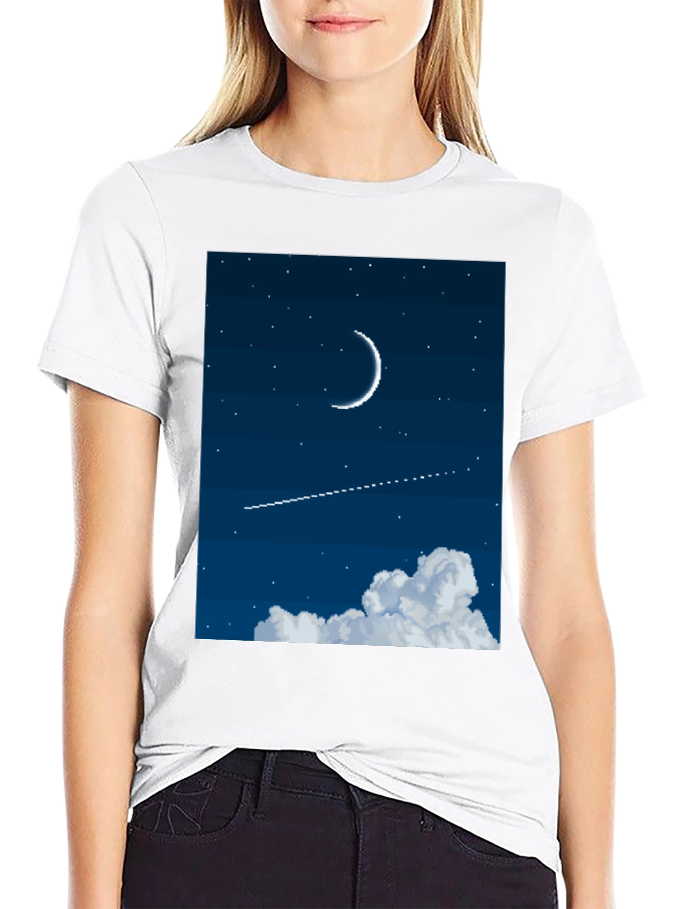 Black Pixel Moon Night Sky Black Tee view 9