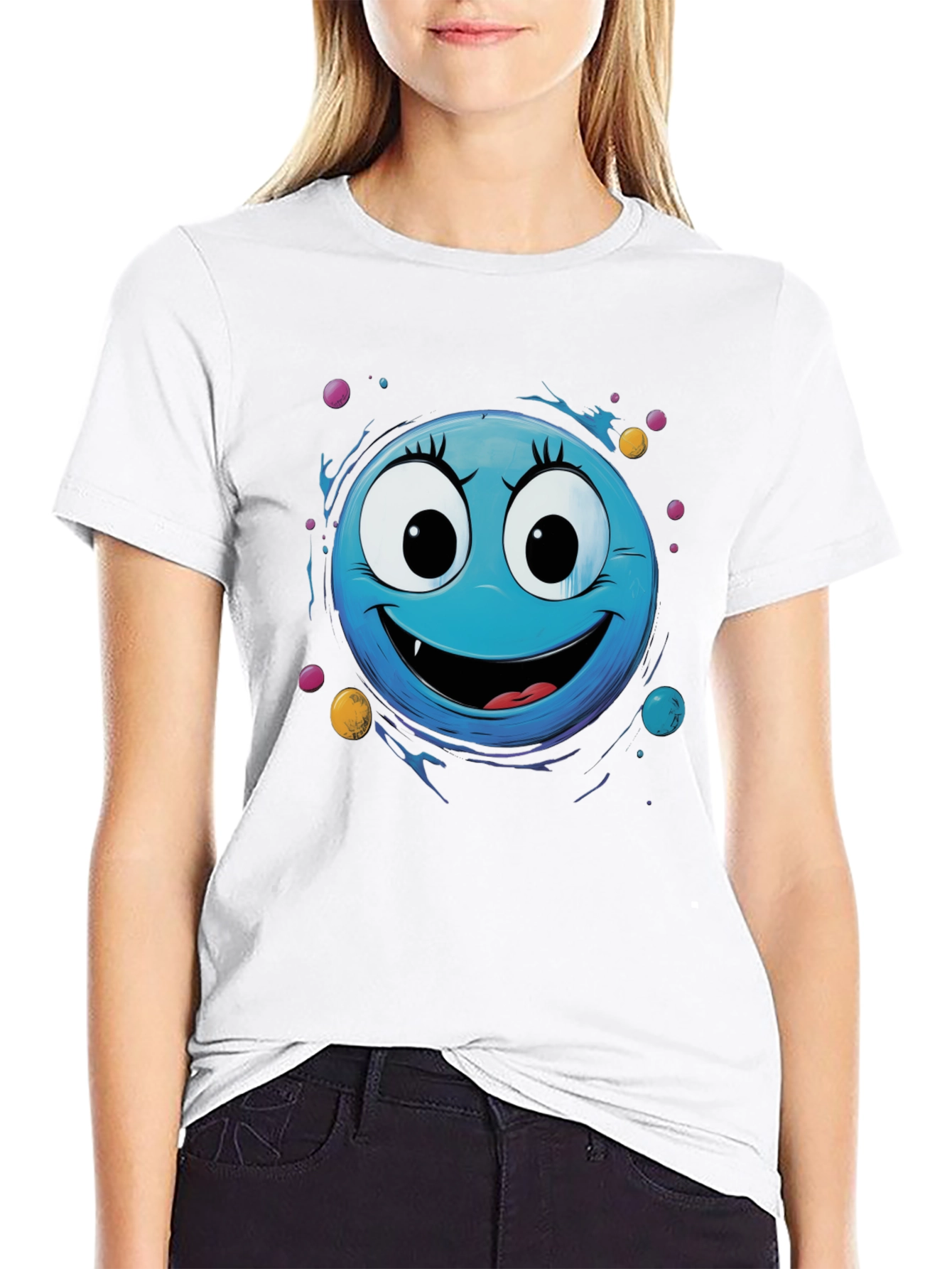 Black Blue Monster Face Graphic Tee view 9