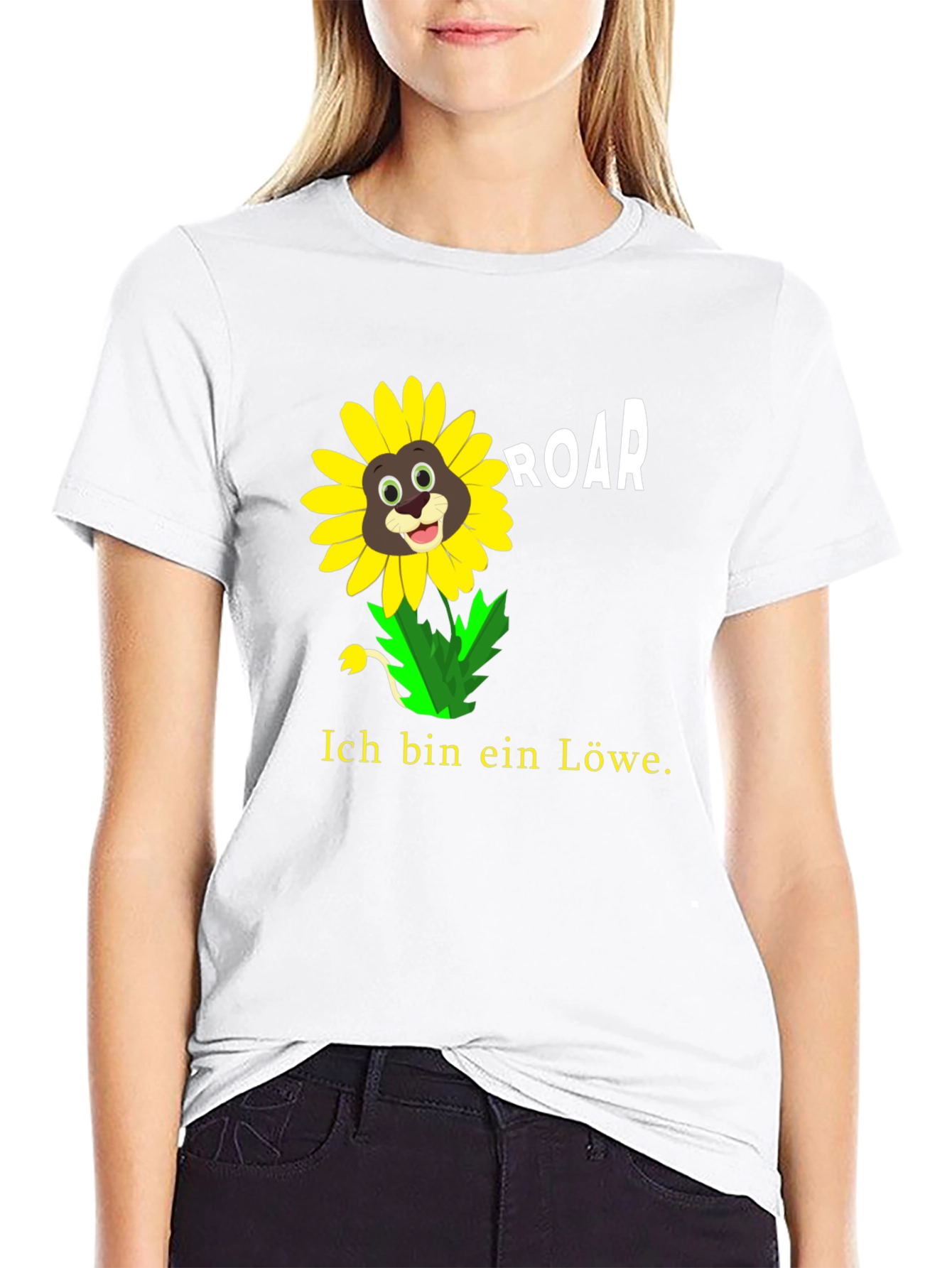 Black Ich Bin Ein Lowe Sunflower Lion Graphic T-Shirt view 9