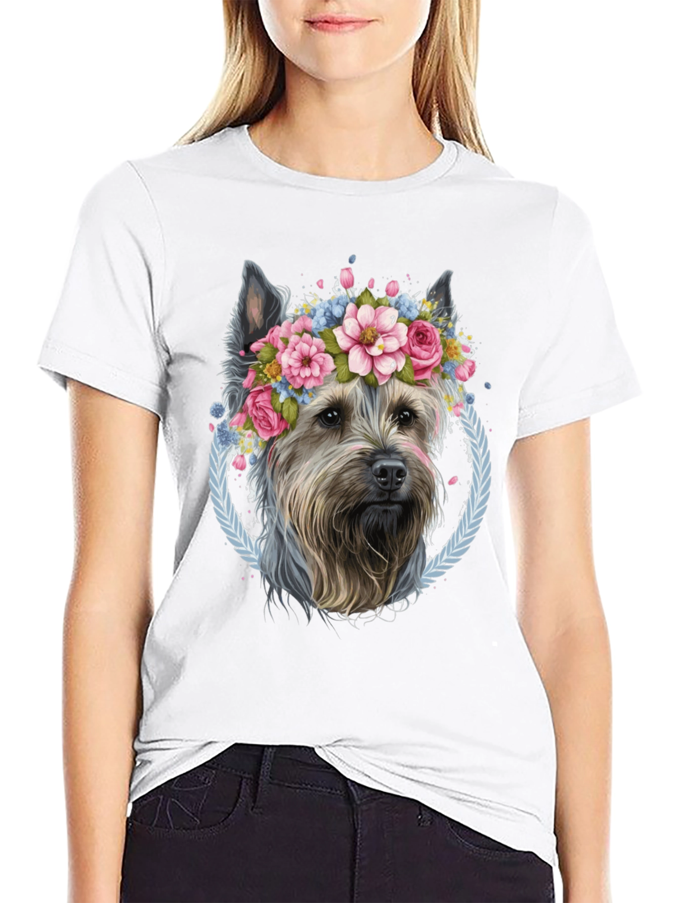 Black Dog Lover T-Shirt - Floral Crown Yorkie Tee view 9