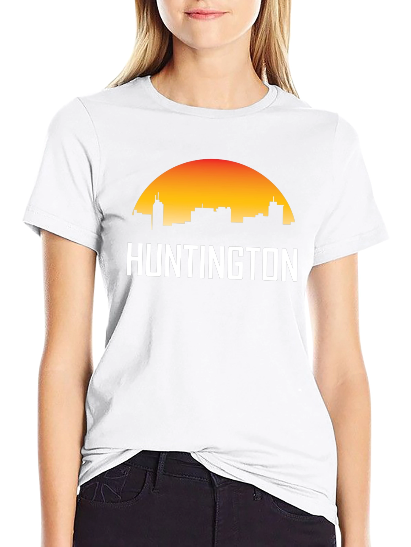 Black Huntington City Skyline T-Shirt - Sunset Graphic Tee view 9