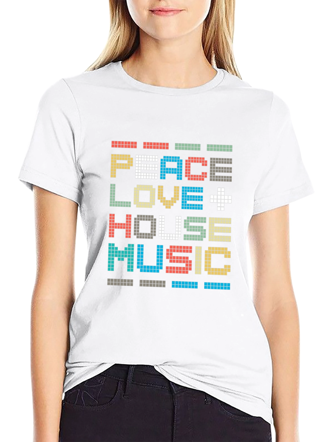 Black Peace Love House Music Pixel Art T-Shirt view 9