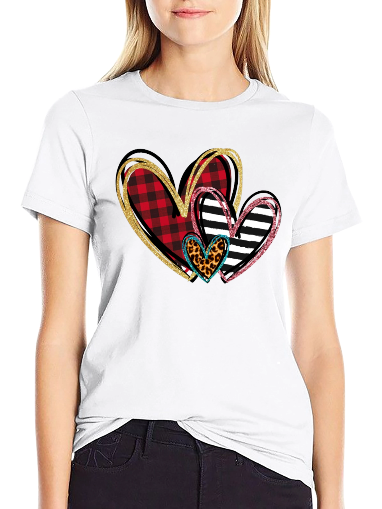 Black Heart Patterned T-Shirt, Valentine's Day Shirt view 9