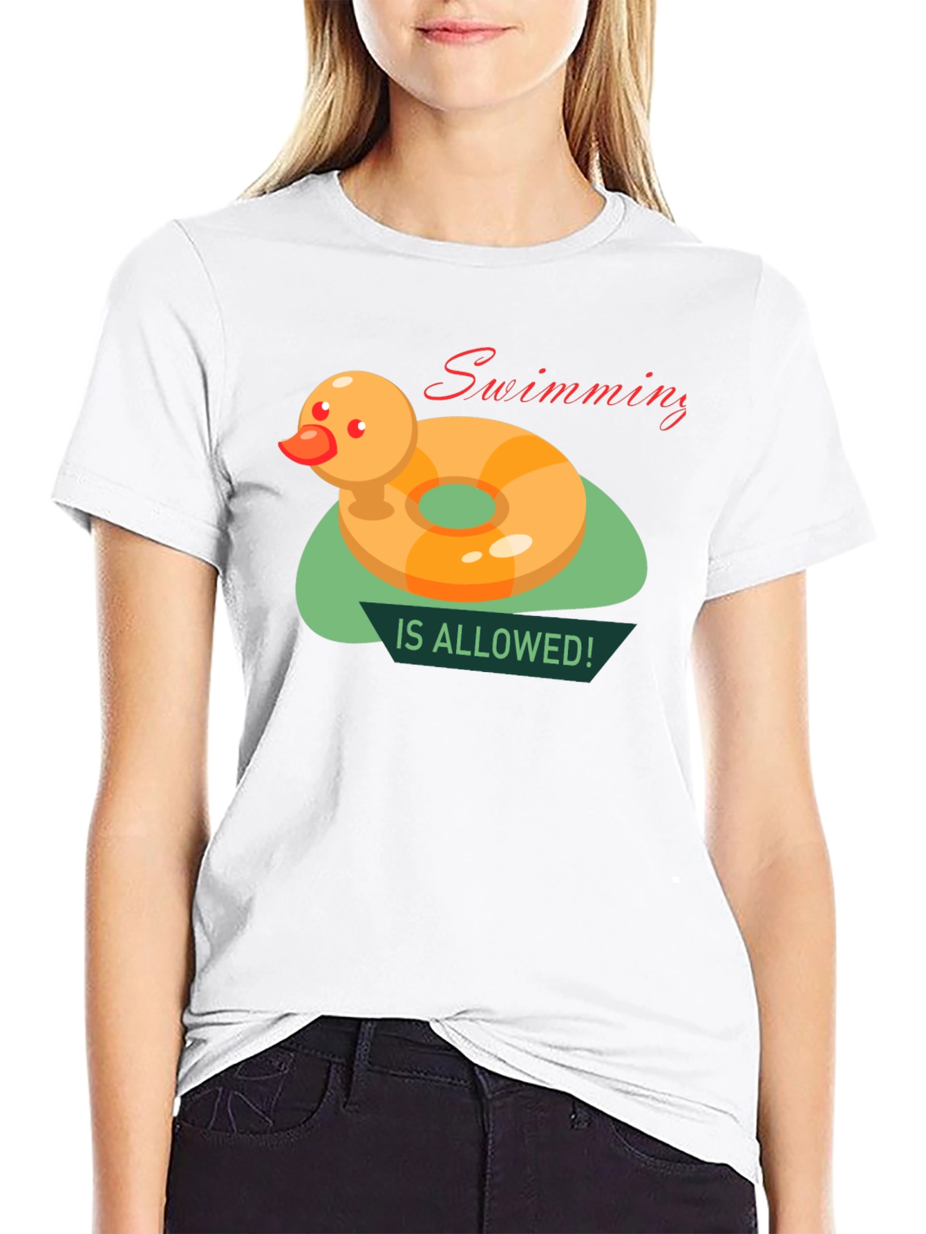 Black Funny Duck Swimming T-Shirt view 9