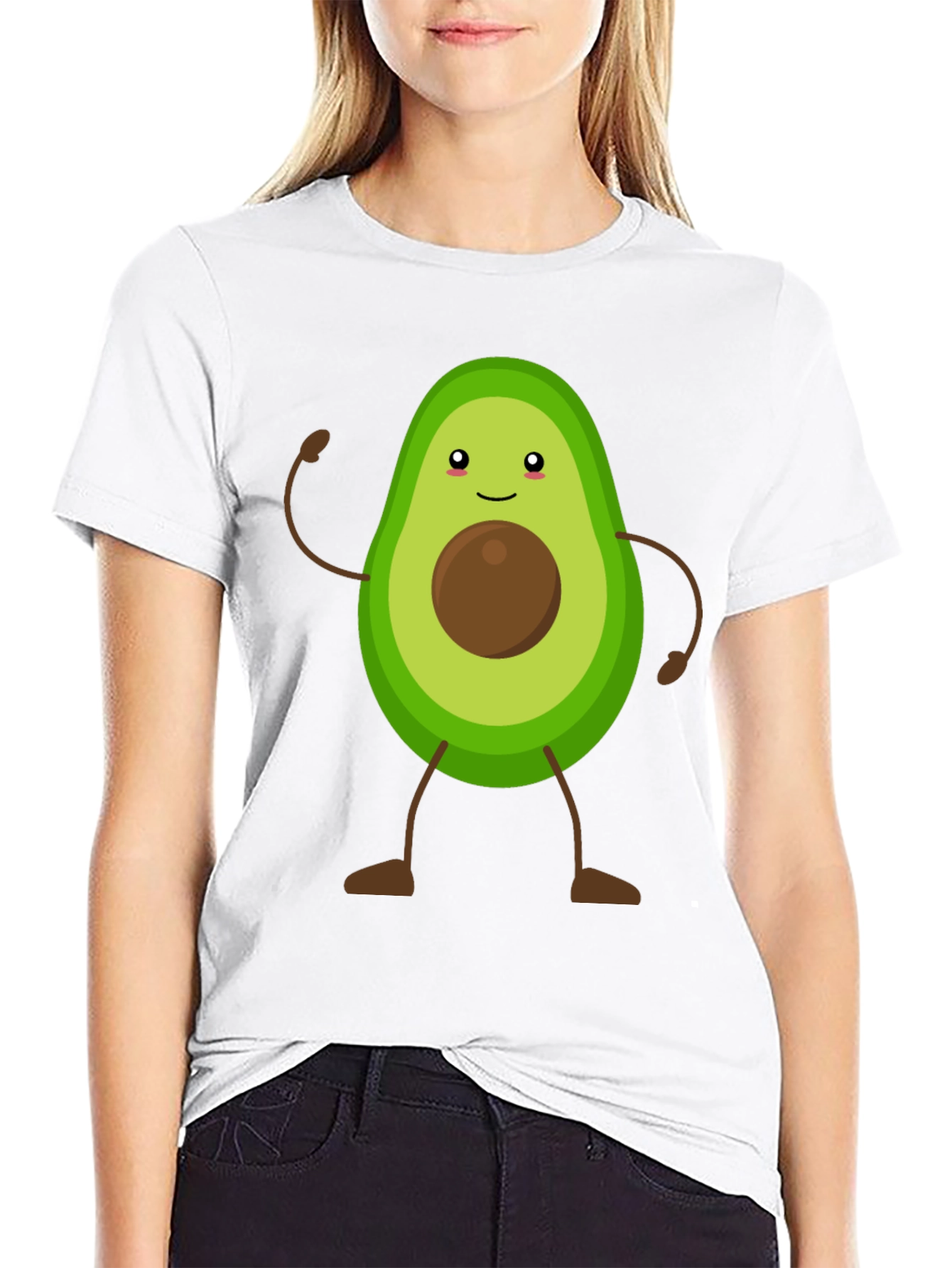 Avocado Cartoon Graphic T-Shirt - Black Casual Tee - 9