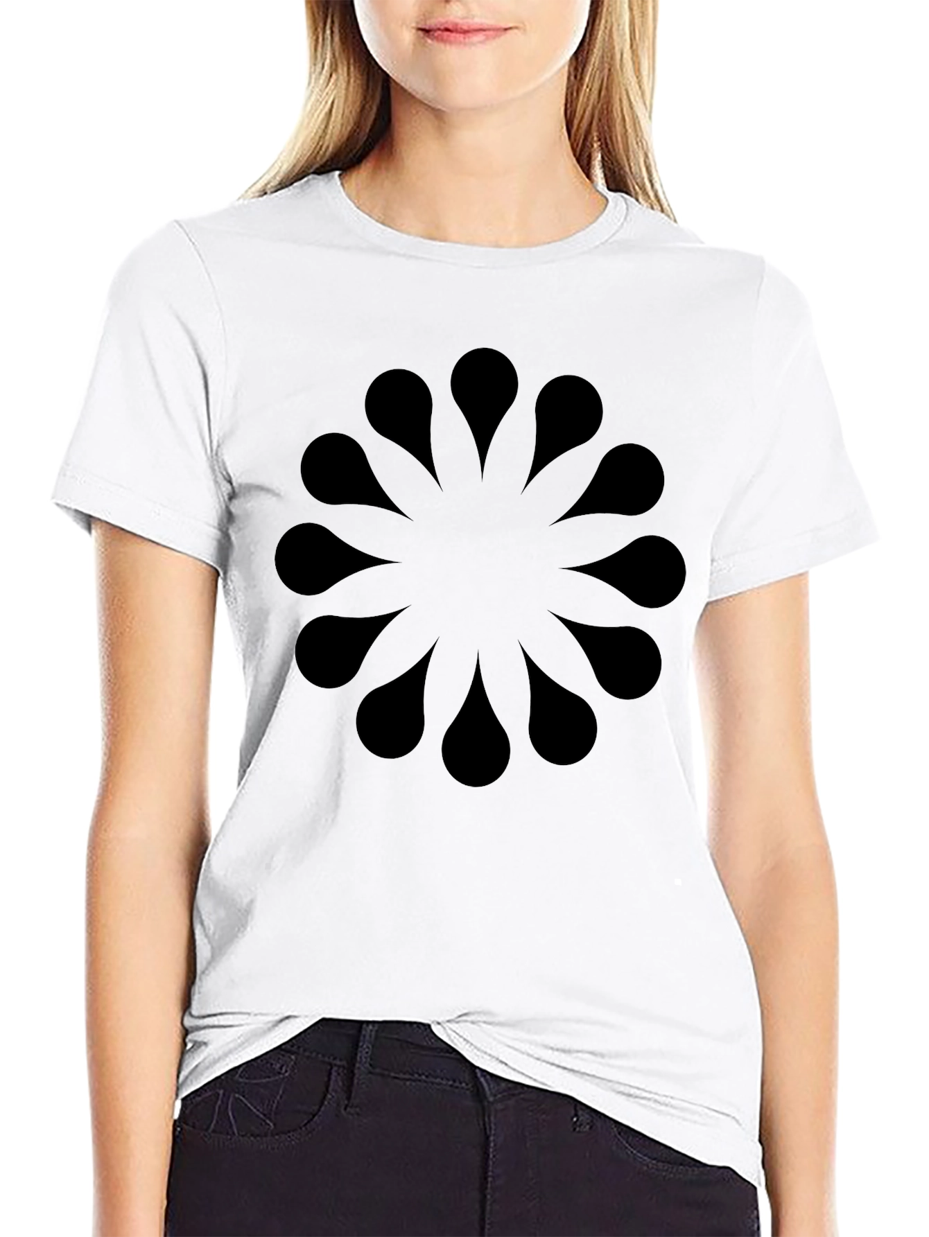 Black Abstract Floral Pattern Black T-Shirt view 9