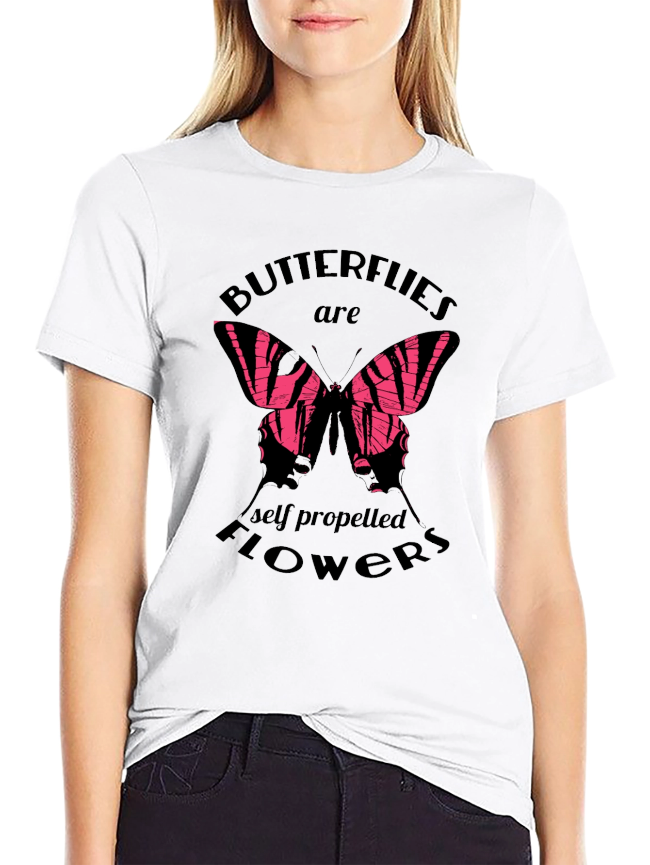 Black Butterfly Flowers Graphic T-Shirt - Trendy Black Tee view 9