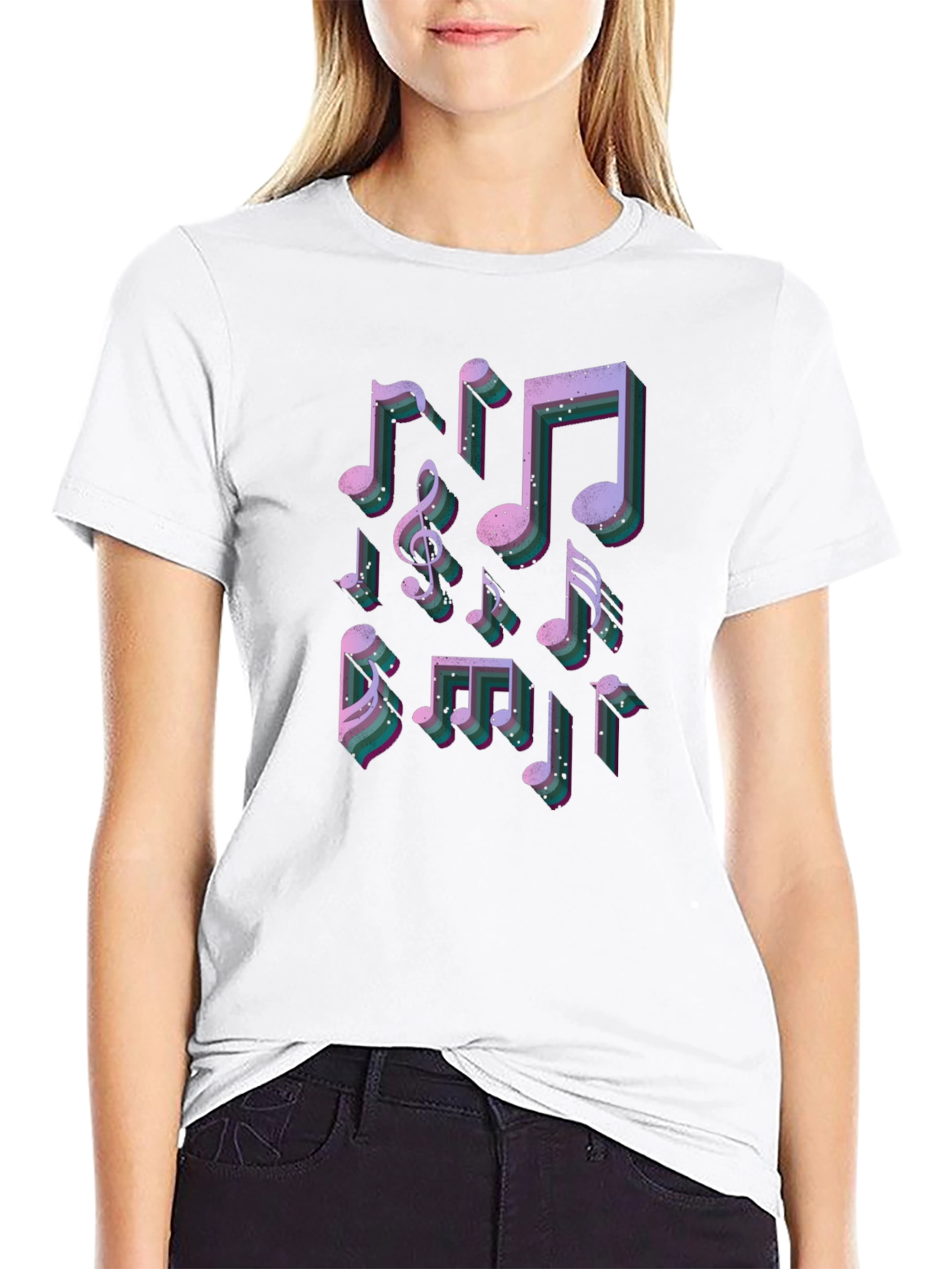 Black Musical Notes Graphic Tee - Stylish Black T-Shirt view 9
