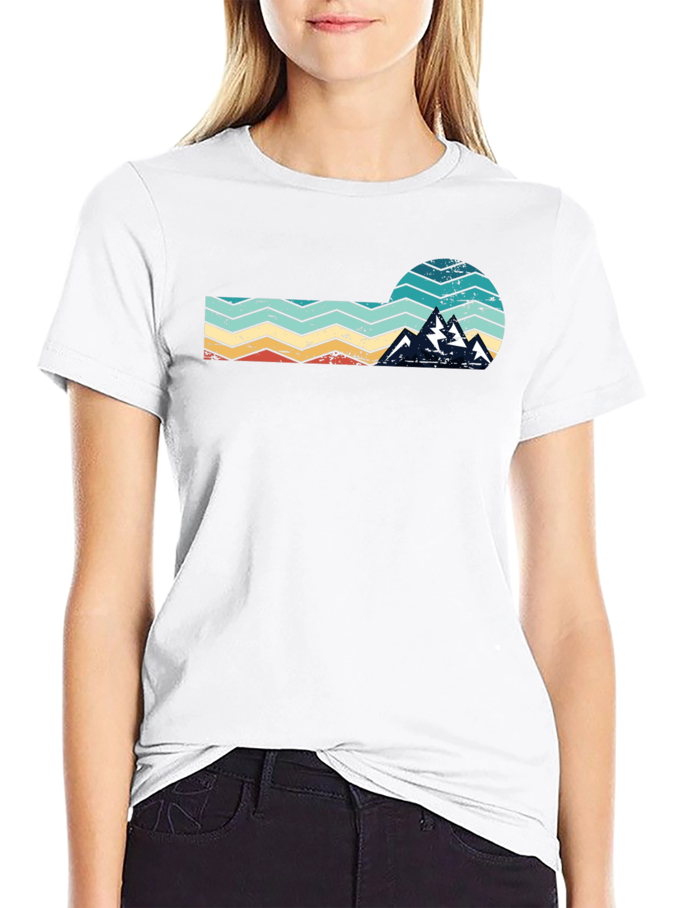 Black Retro Mountain Graphic Tee - Vintage Style Black T-Shirt view 9