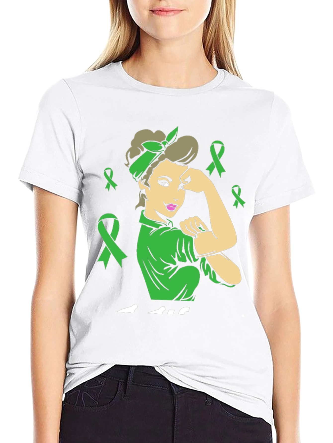 Black Empowered Woman Green Ribbon T-Shirt view 9