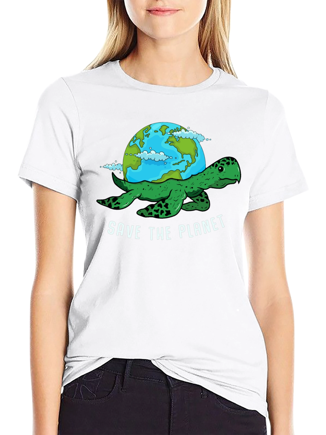 Black Save the Planet Turtle Graphic Tee view 9
