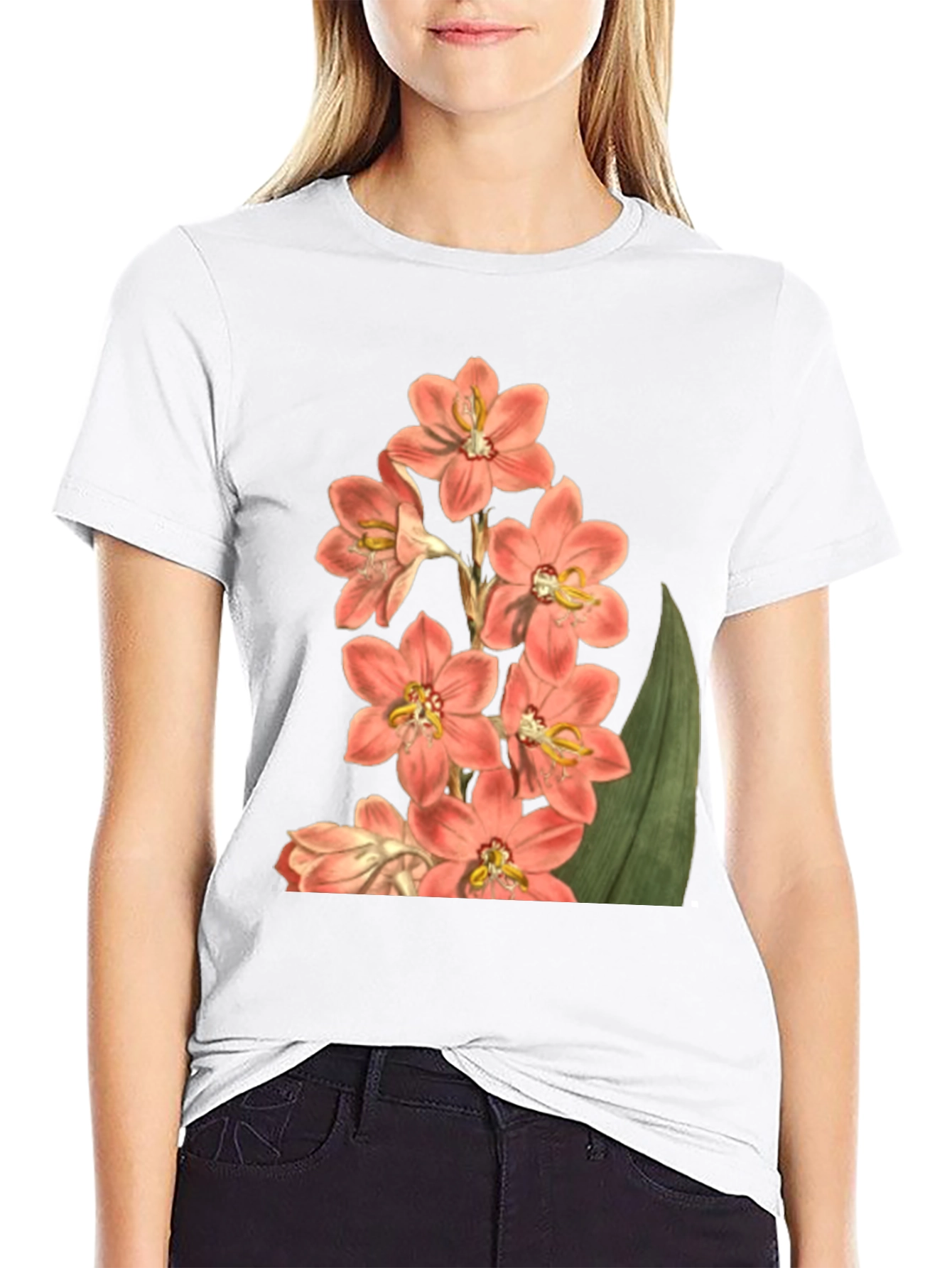 Black Floral Print T-Shirt - Black Cotton Blend view 9