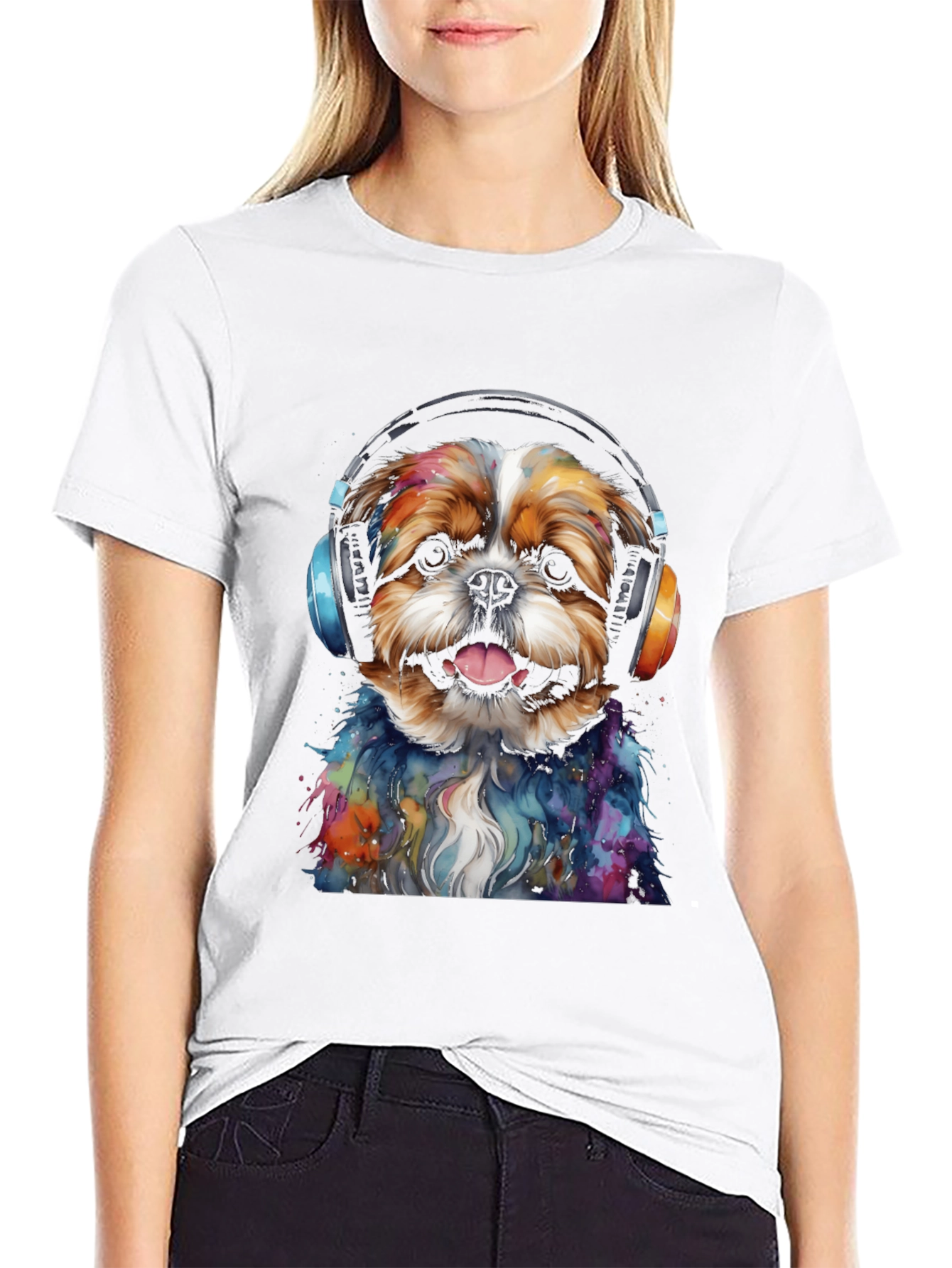 Black Dog with Headphones Graphic Tee view 9