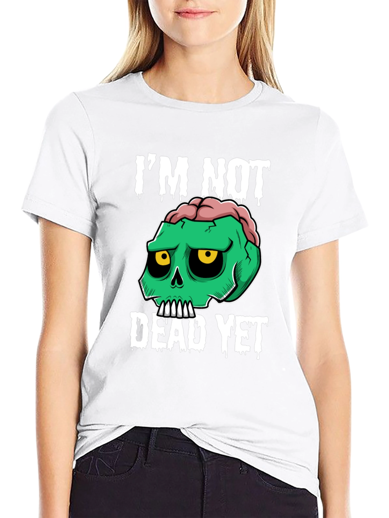 Black I'm Not Dead Yet Graphic Tee - Zombie Skull Humor view 9