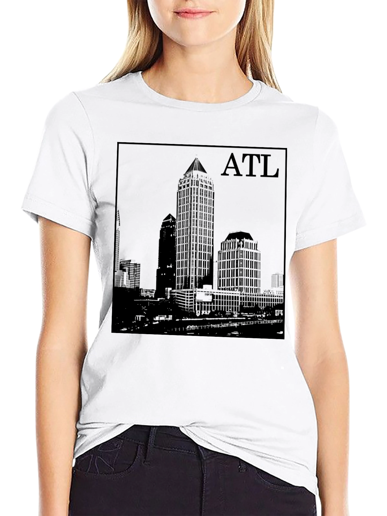 Black Atlanta Skyline Black Graphic T-Shirt view 9