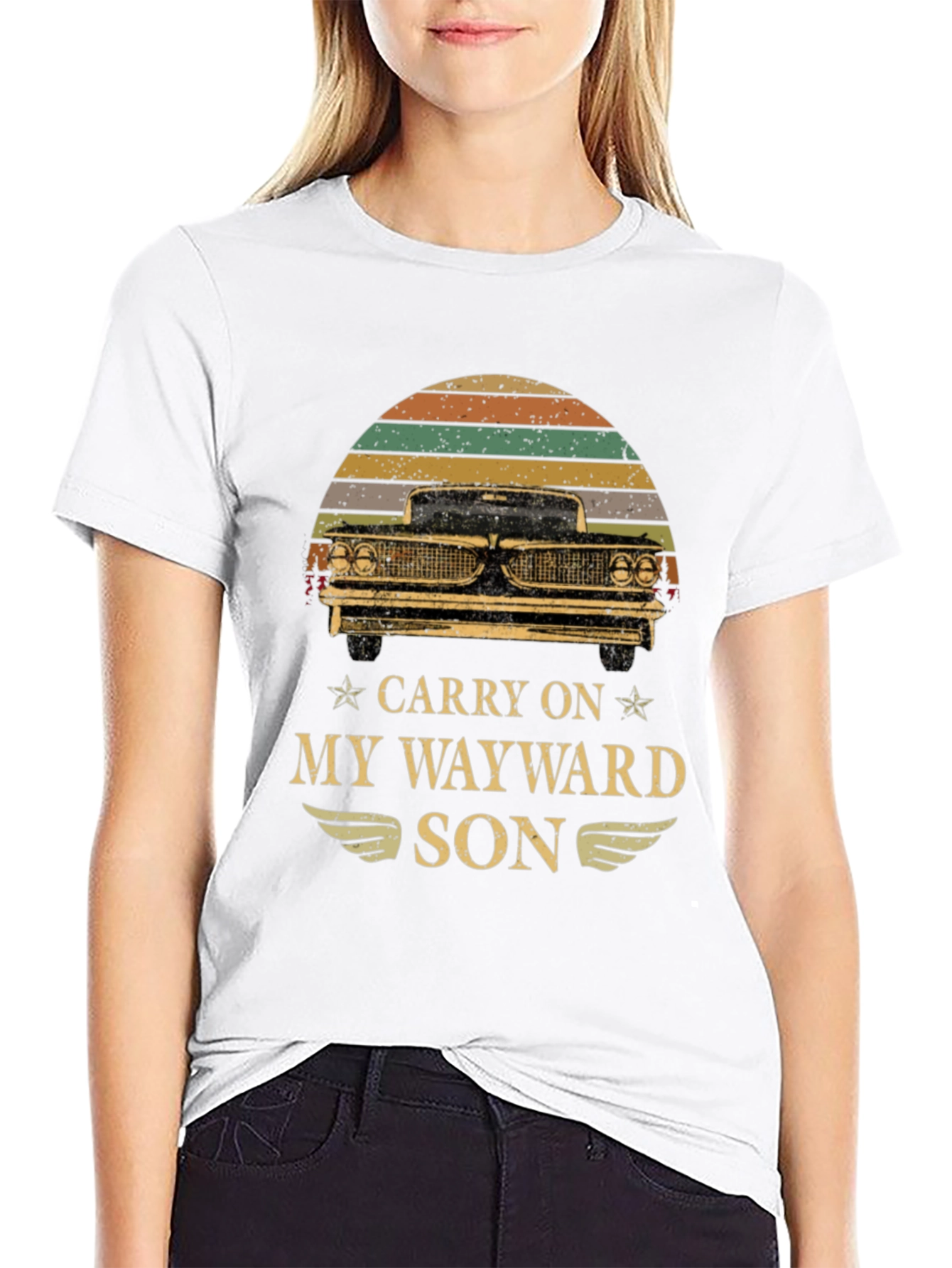 Black Carry On My Wayward Son Graphic Tee view 9