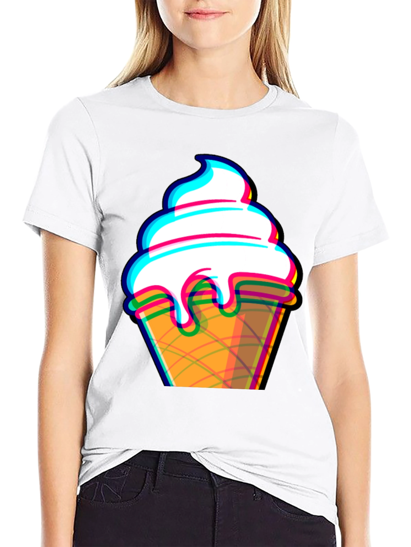 Black Ice Cream Cone Graphic Tee - Black Cotton T-Shirt view 9