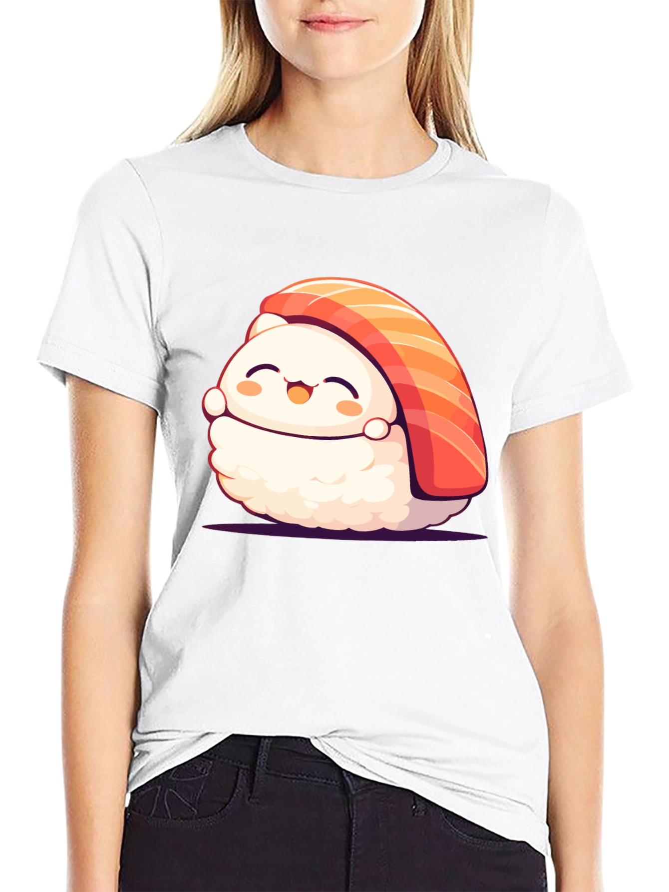 Black Cute Sushi Graphic T-Shirt - Black view 9