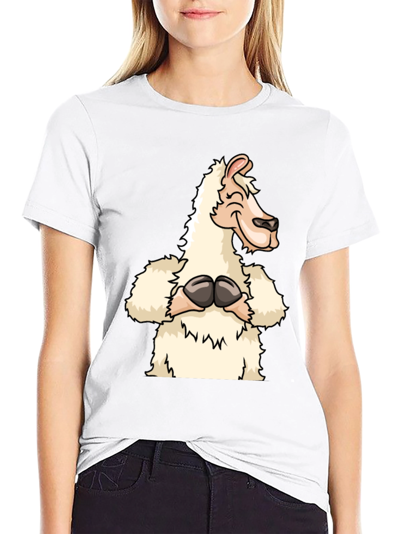 Black Funny Llama Graphic Tee - Black Cotton T-Shirt view 9