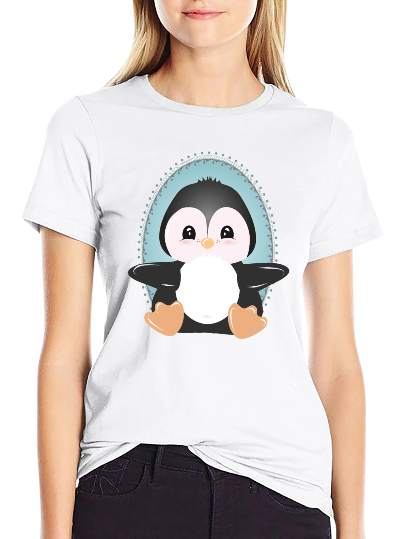 Black Cute Penguin Graphic Tee - Unisex Black T-Shirt view 9
