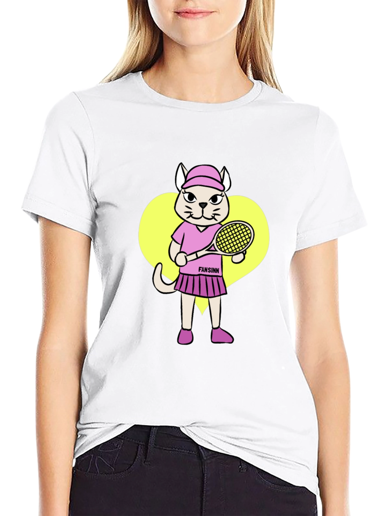 Black Funny Cat Tennis Player Black T-Shirt view 9
