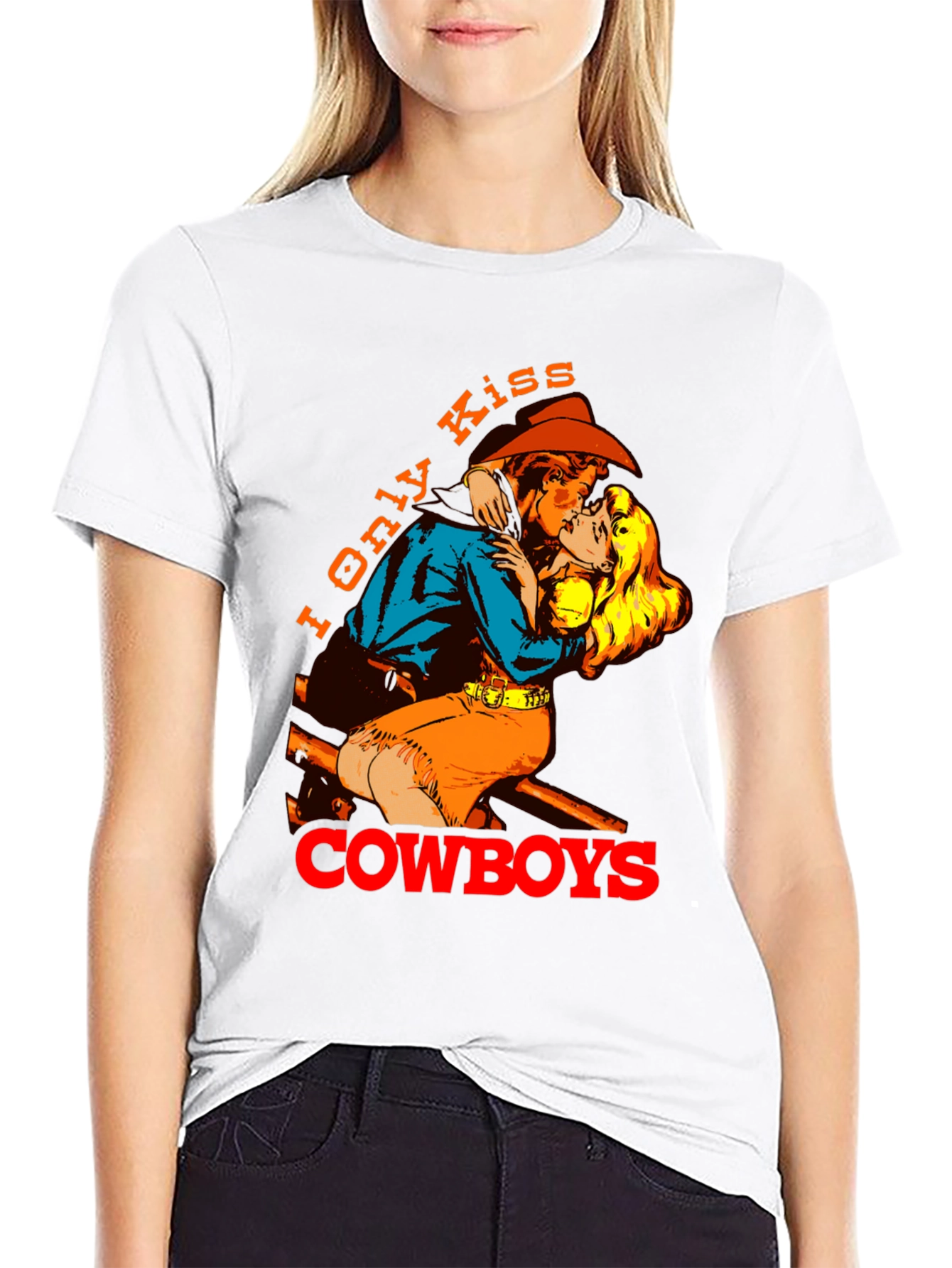 Black I Only Kiss Cowboys Graphic Tee - Western Style view 9
