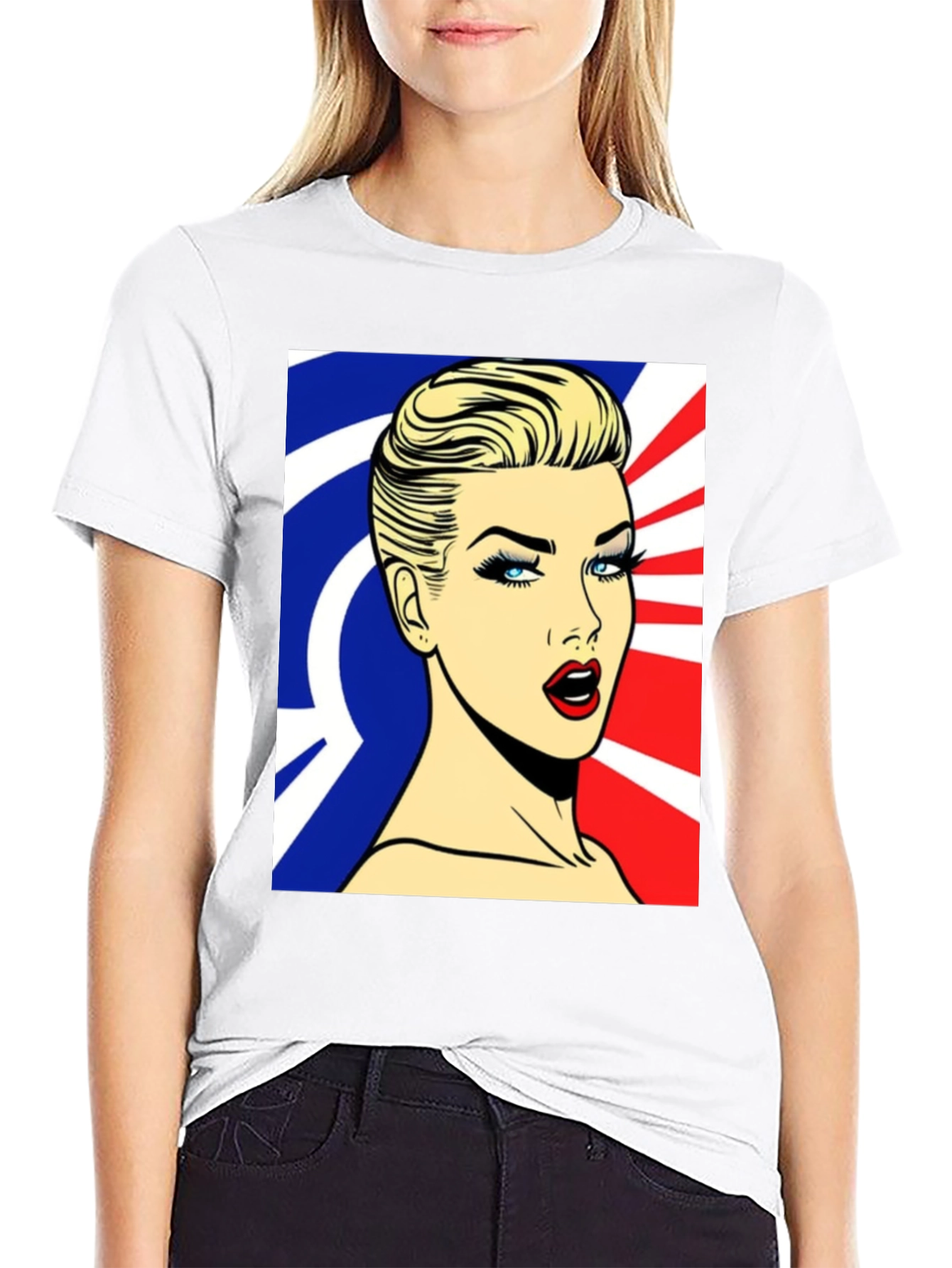 Black Pop Art Woman Graphic Print Black T-Shirt view 9