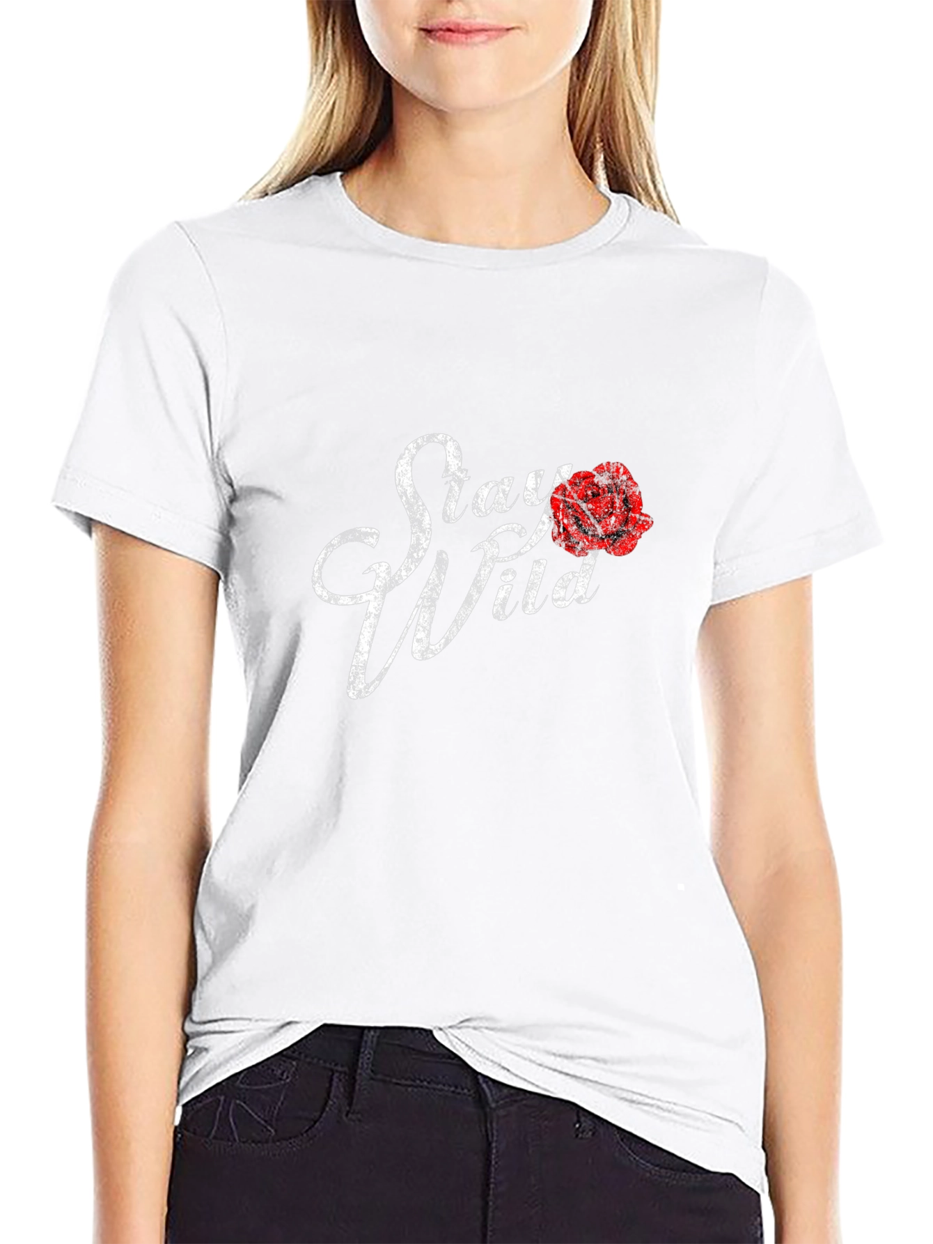 Black Stay Wild Rose Graphic Black T-Shirt view 9