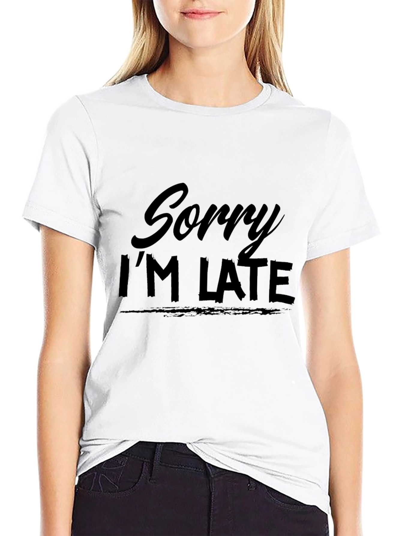 Black Sorry I'm Late Graphic Tee - Soft Cotton Comfort view 9