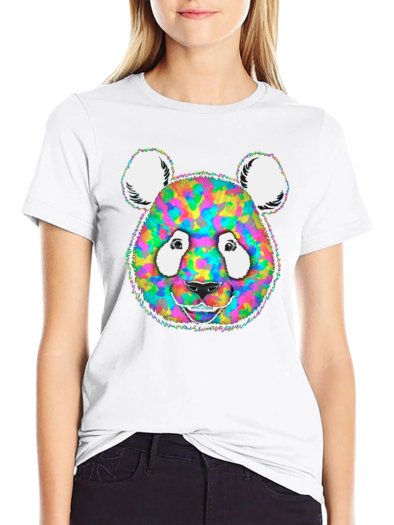 Black Colorful Panda Graphic Tee - Unique Design view 9