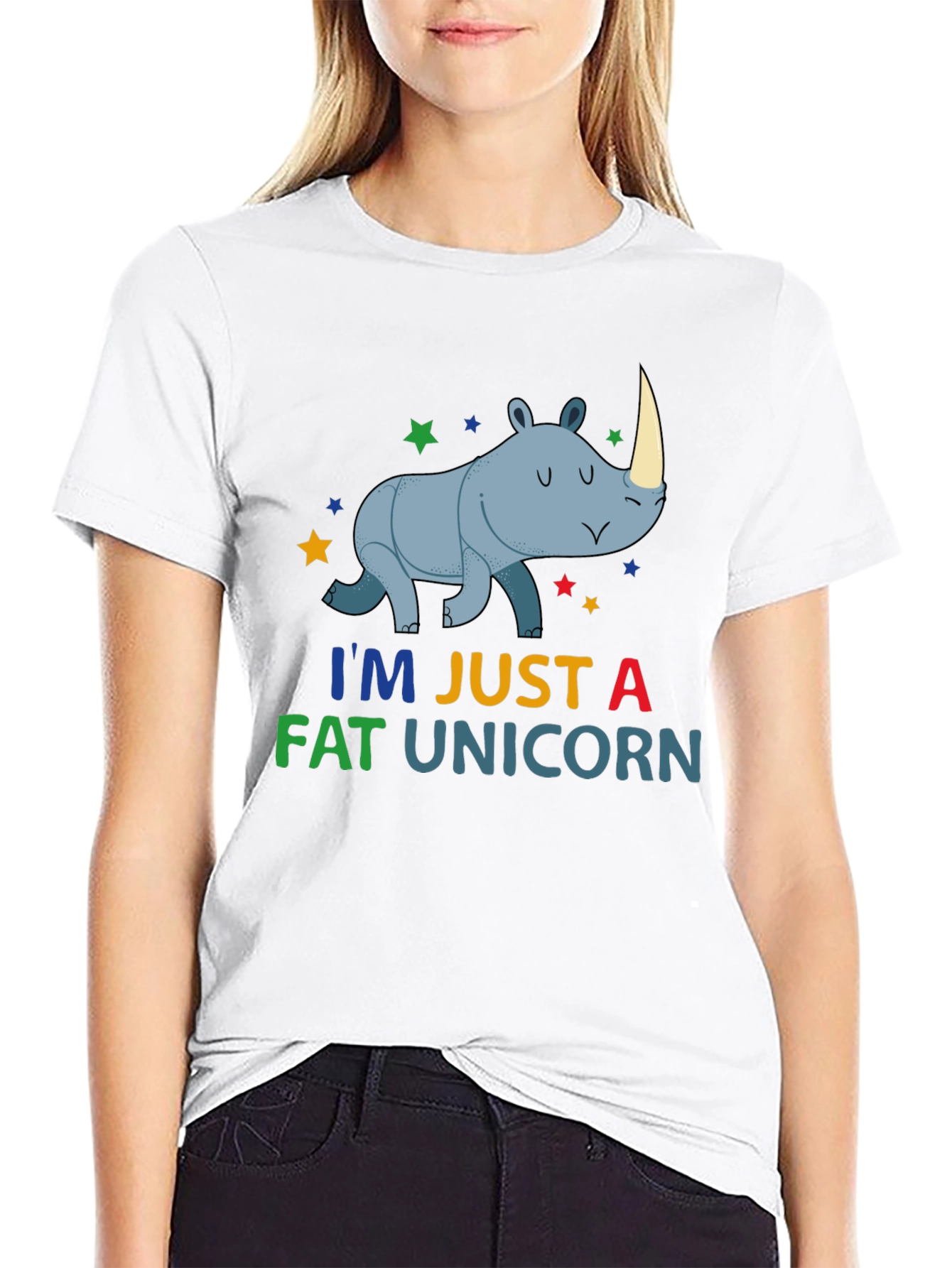 Black Funny Fat Unicorn Rhino Graphic T-Shirt view 9