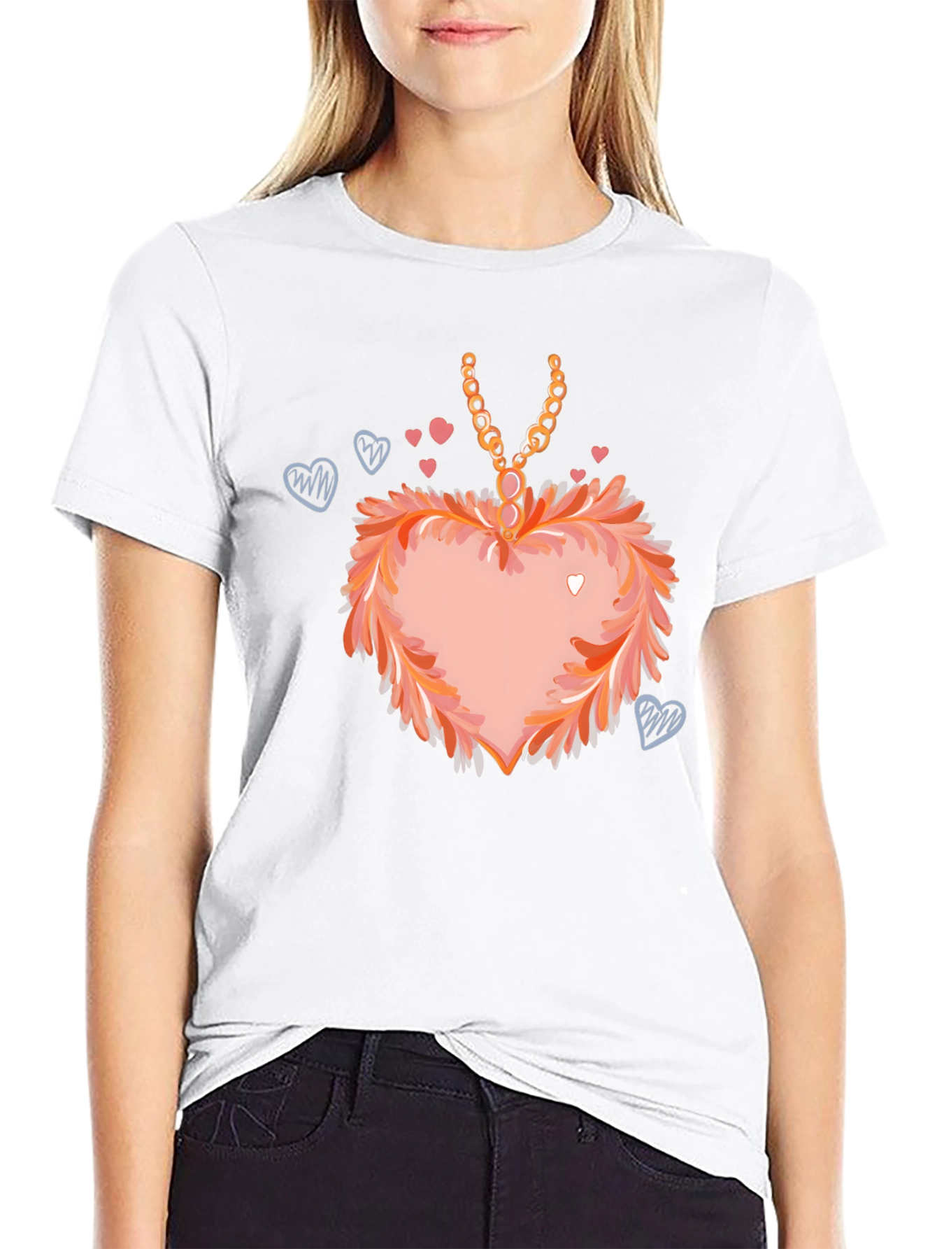 Black Heart Pendant T-Shirt: Fashionable Valentine's Day Apparel view 9