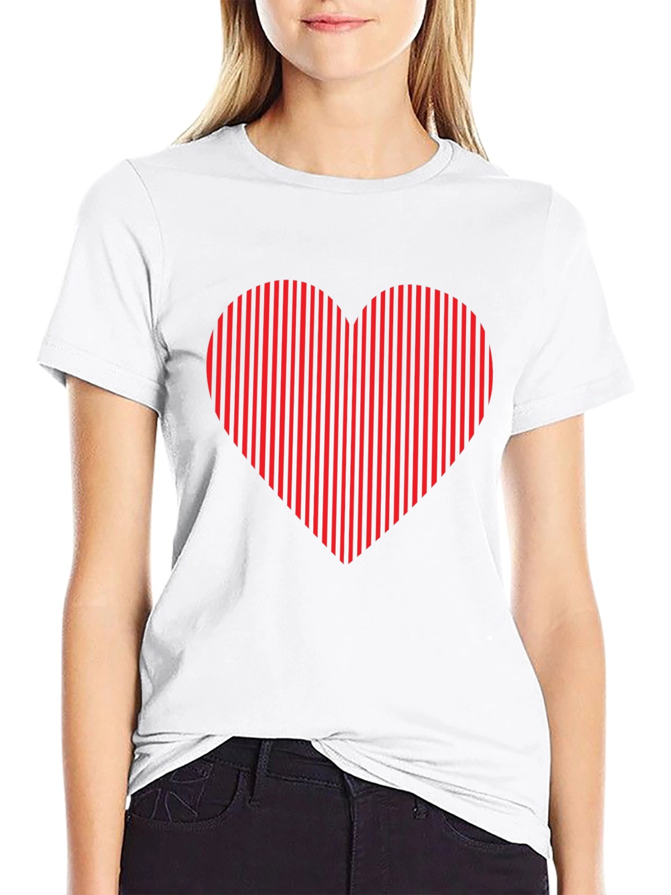 Black Striped Heart Graphic Tee - Black Casual Shirt view 9