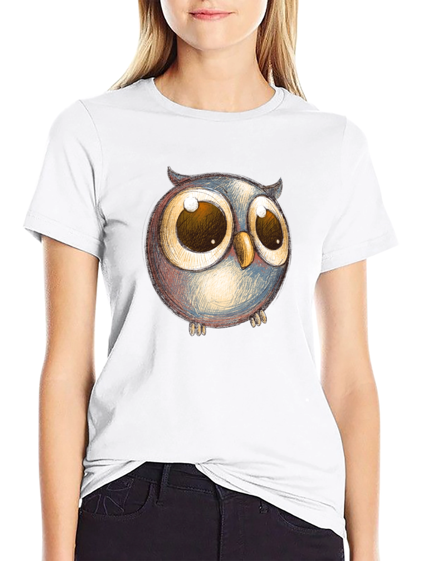 Black Owl Graphic Print Black T-Shirt view 9