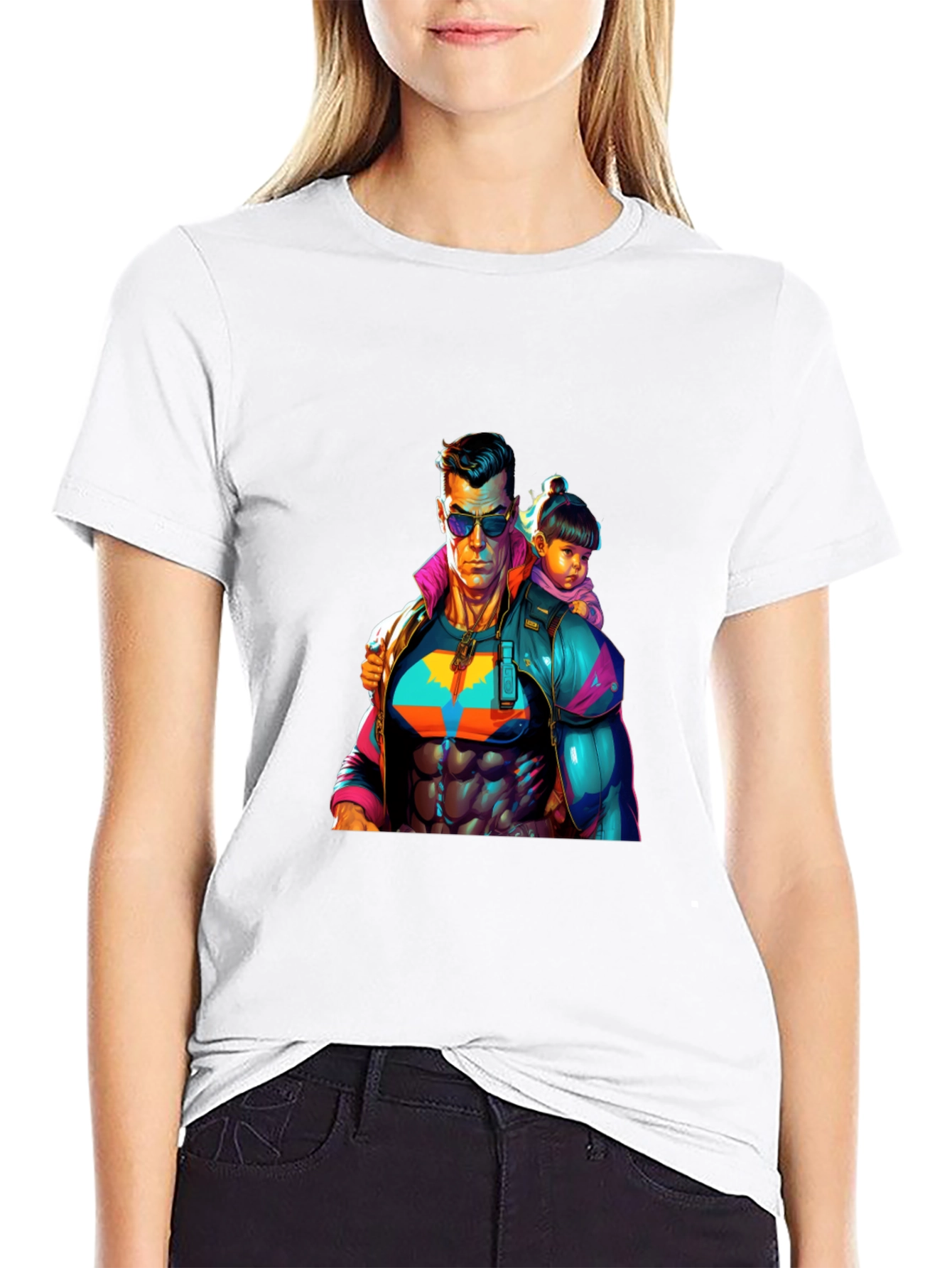 Black Superhero Dad & Daughter T-Shirt - Black Cotton view 9