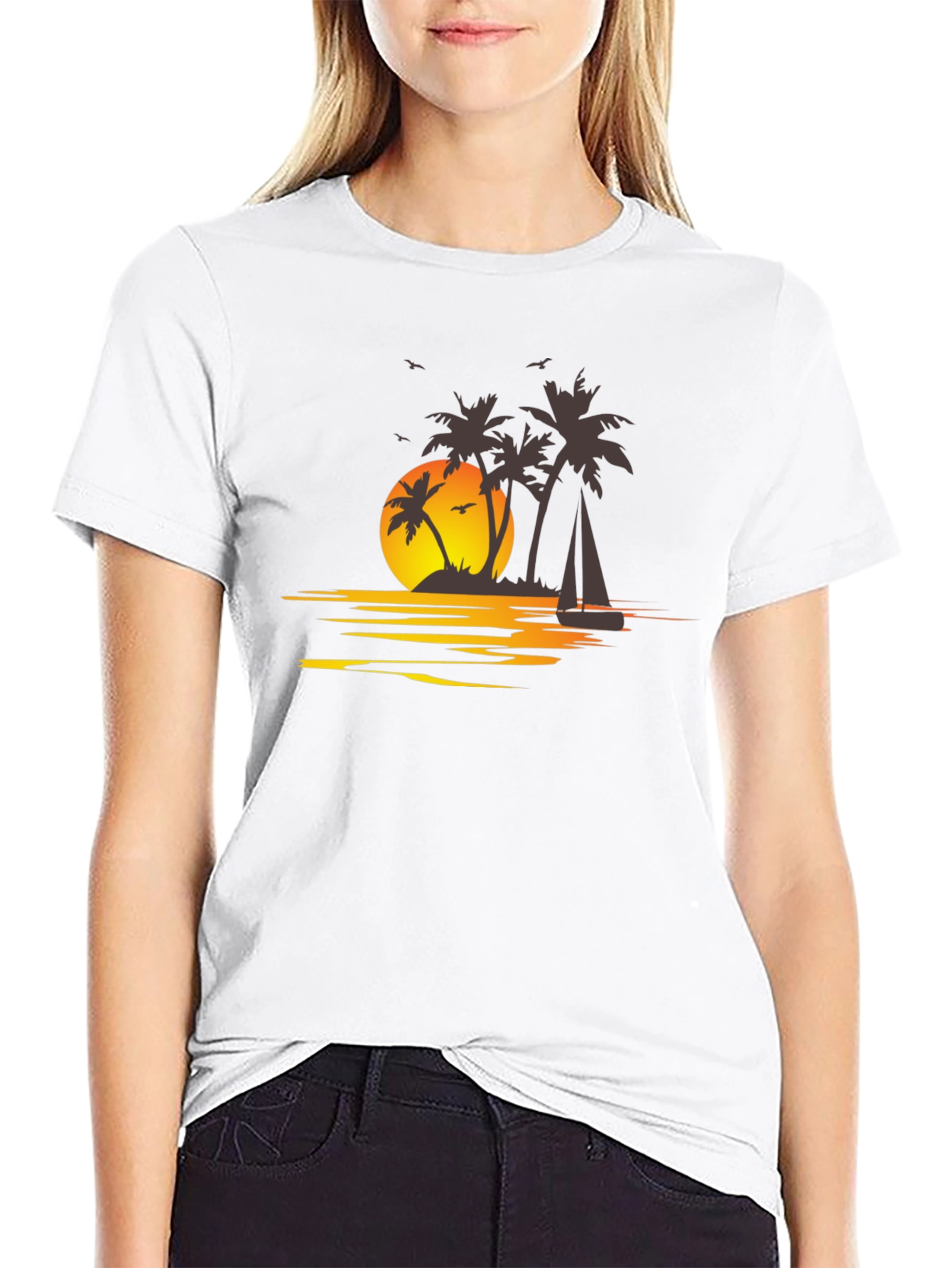 Black Sunset Palm Tree T-Shirt - Island Getaway Vibes view 9