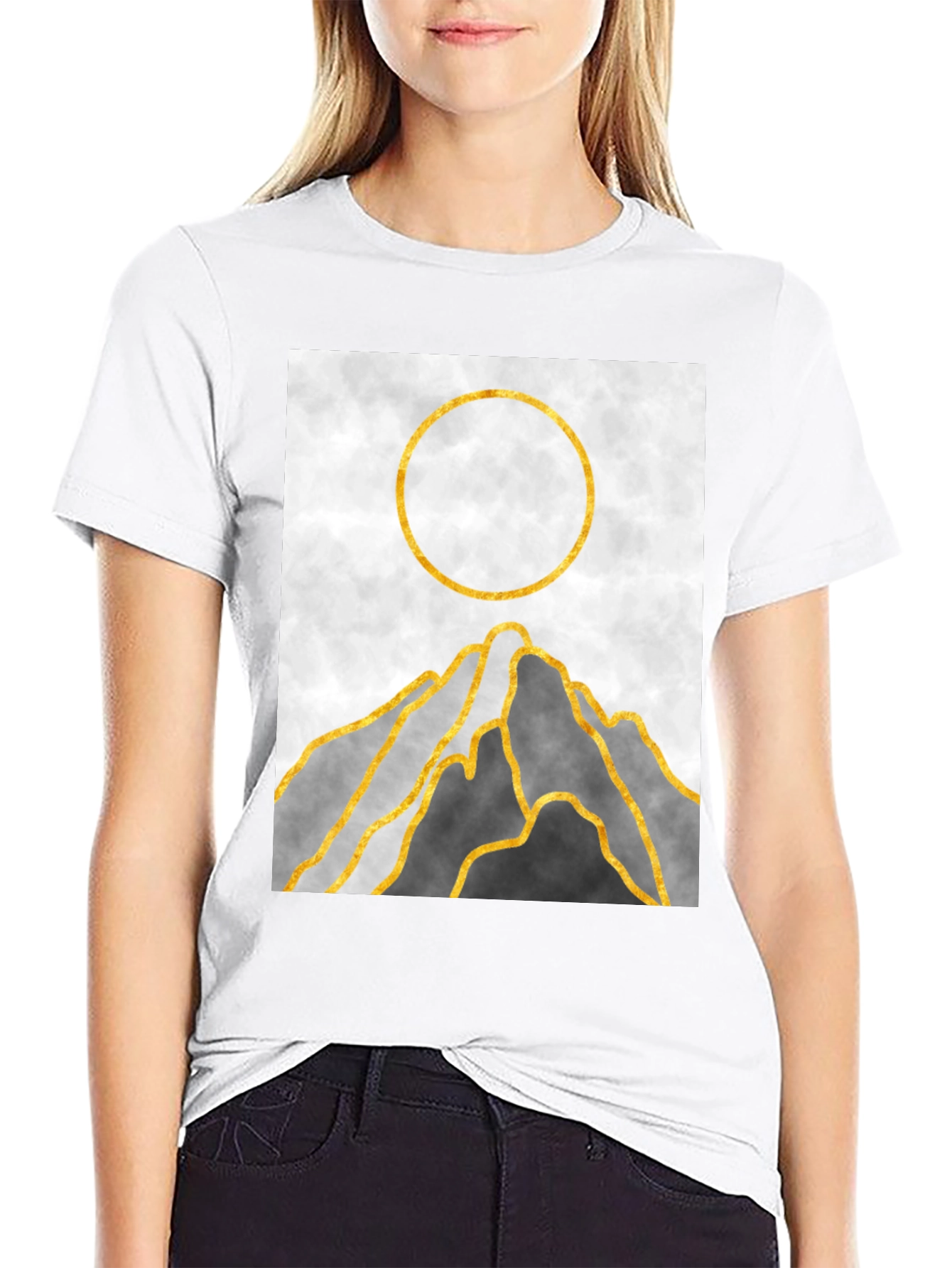 Black Abstract Mountain Sunset Graphic Tee view 9